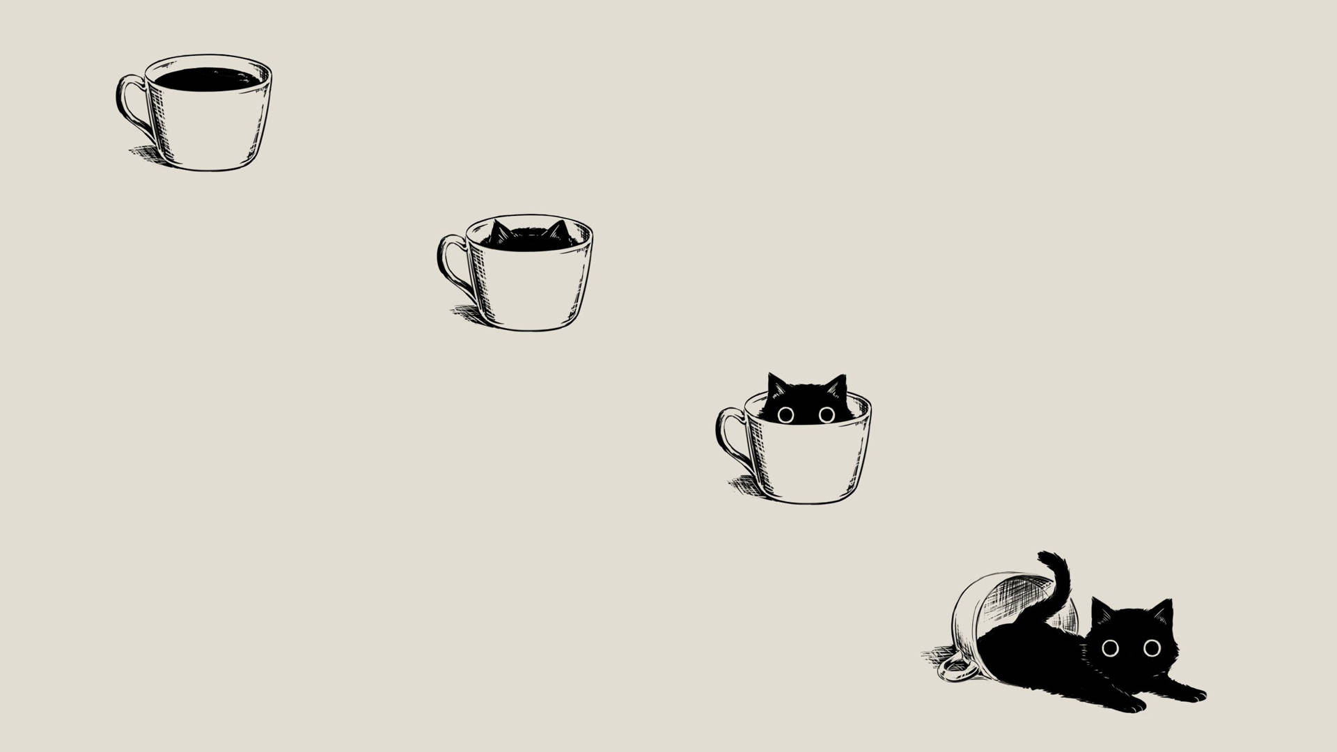 コーヒーカップの上で人生を考える漫画の黒猫 壁紙