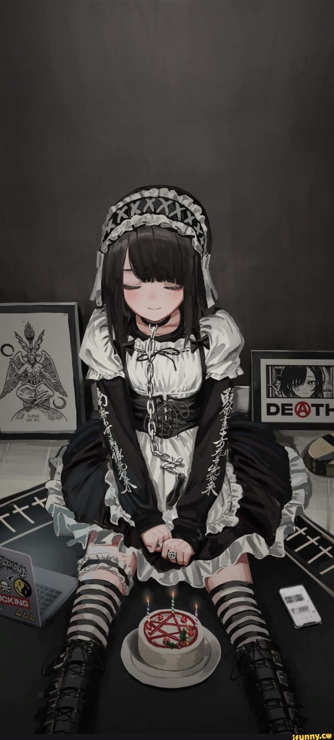 ゴスアニメメイドとペンタグラムケーキ 壁紙