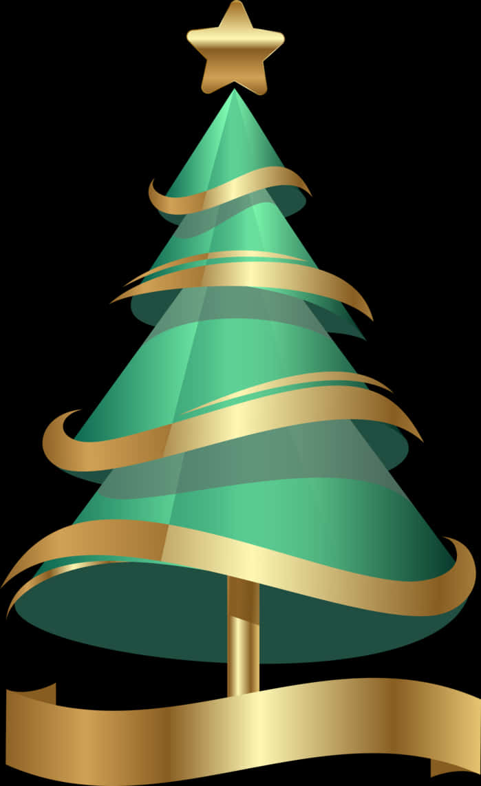 ゴールデンリボンのクリスマスツリー 壁紙