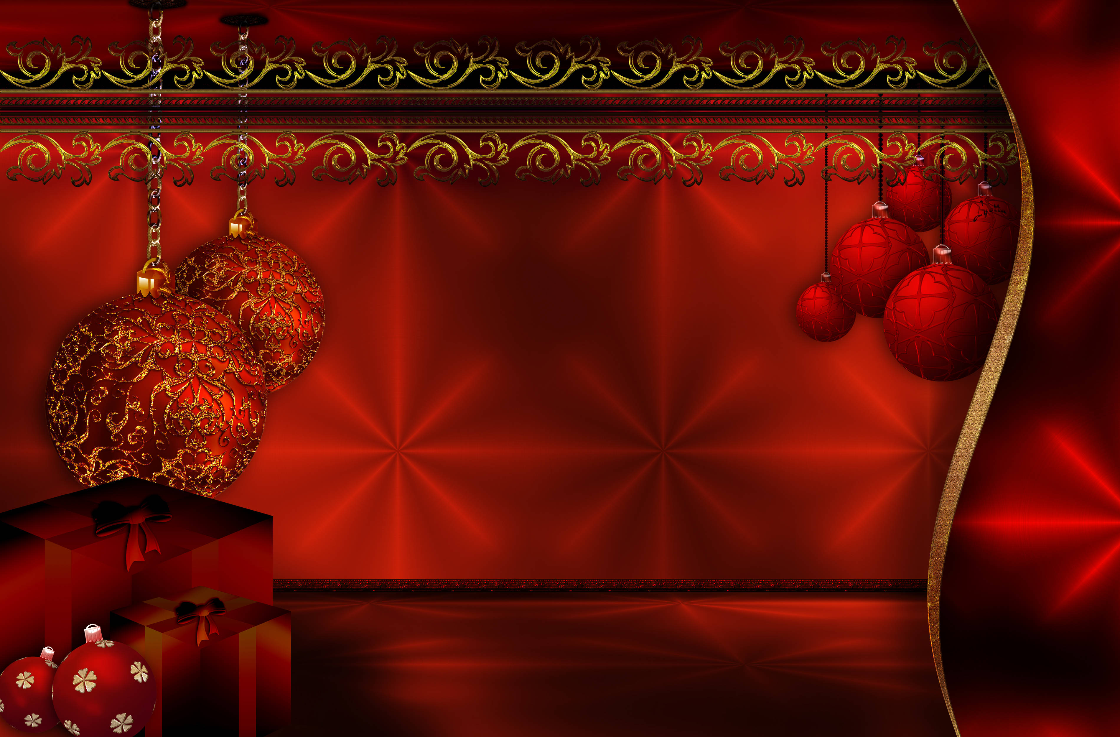 ゴールドとレッドのクリスマス背景 壁紙