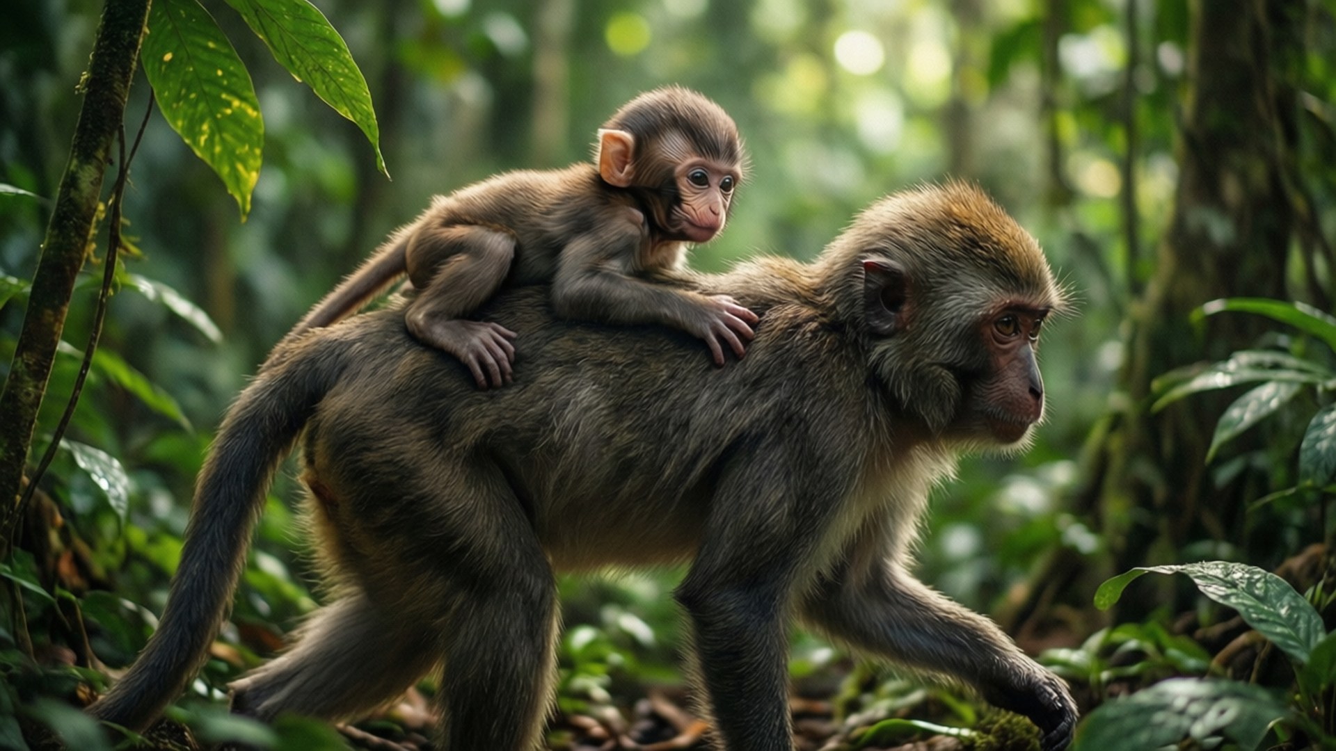サルの母と子 壁紙