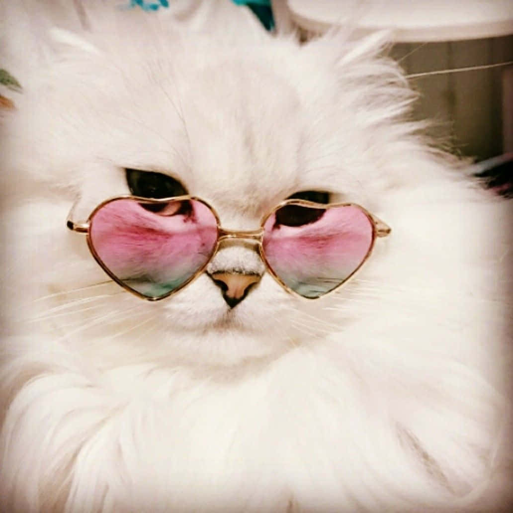 サングラスをかけた白い猫 壁紙