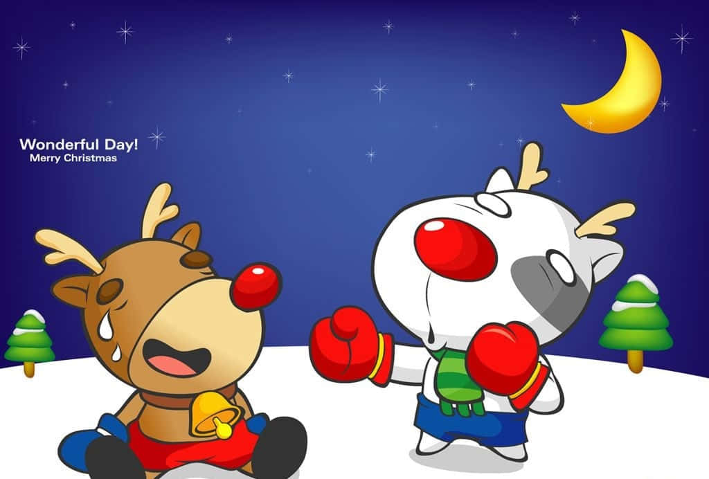 サンタとトナカイの愉快なクリスマスシーン 壁紙