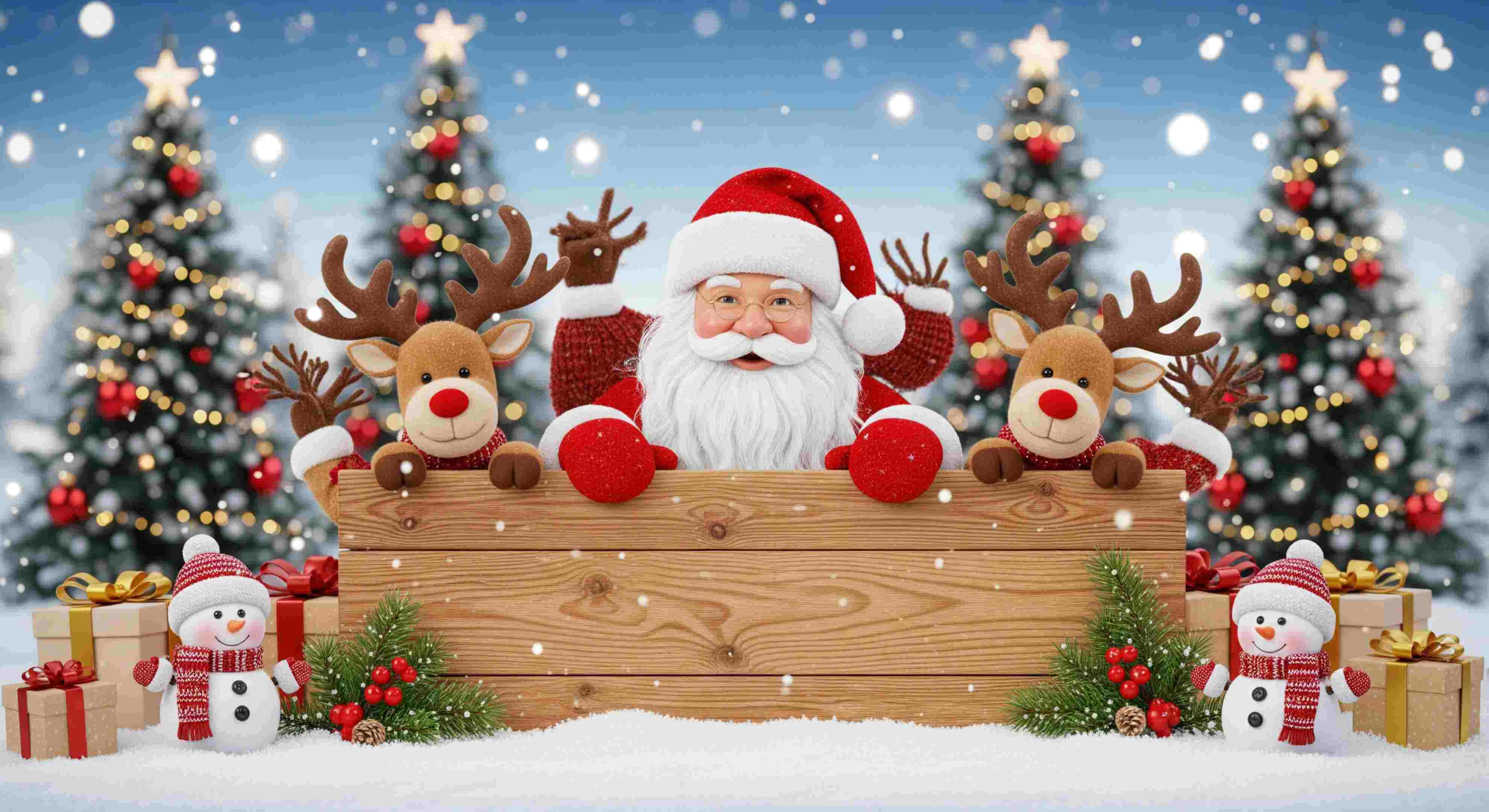 サンタと仲間たちのクリスマスグリーティング 壁紙