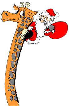 サンタクロースがキリンに乗るクリスマスイラスト 壁紙