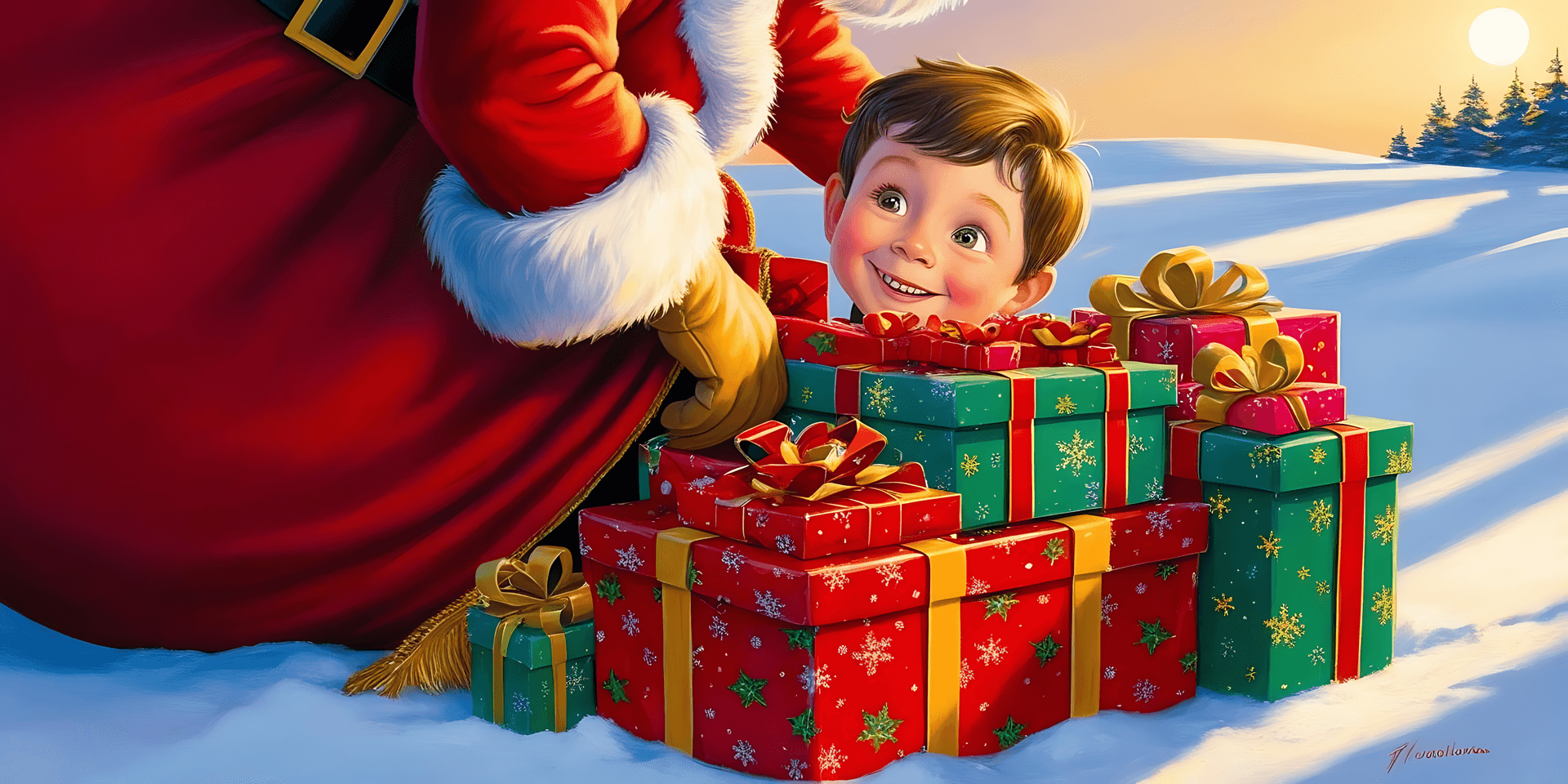 サンタ、ギフト、クリスマス、プレゼント、お祭り気分、子ども、冬、ホリデー、喜び、祝祭、おもちゃ、赤、幸せ、伝統、雪景色