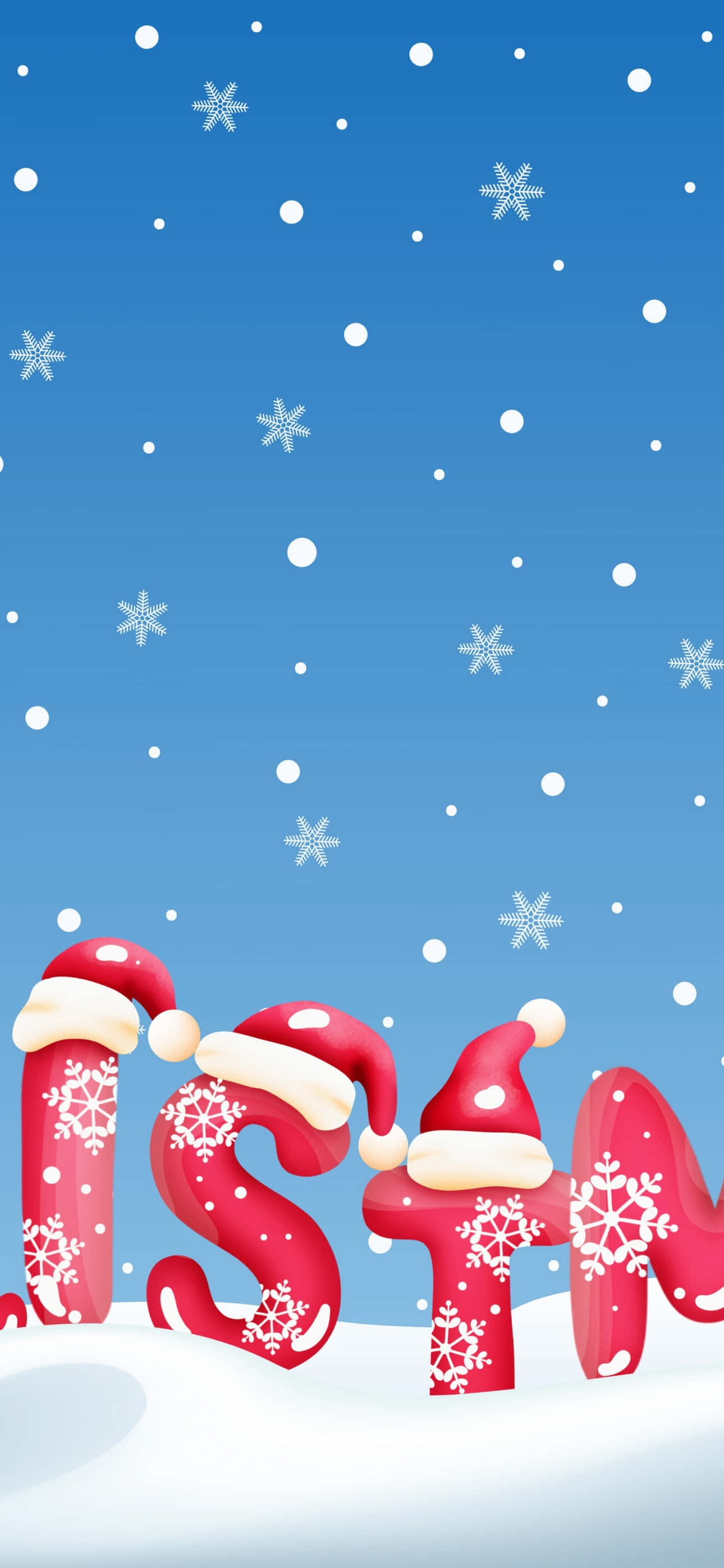 サンタ帽と雪の結晶が飾られたクリスマスツリー 壁紙
