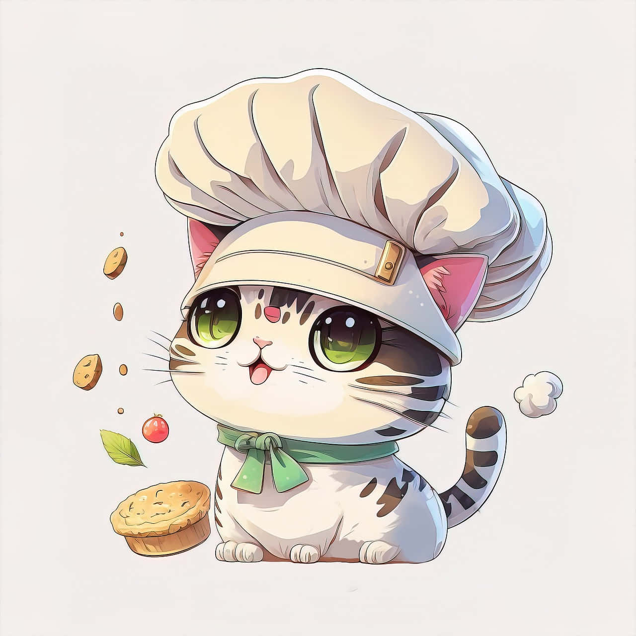 シェフ帽をかぶった猫がクッキーを手に持っている 壁紙