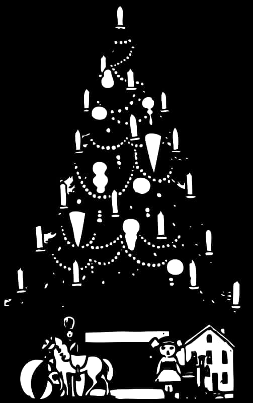シルエットのクリスマスツリーとおもちゃ 壁紙