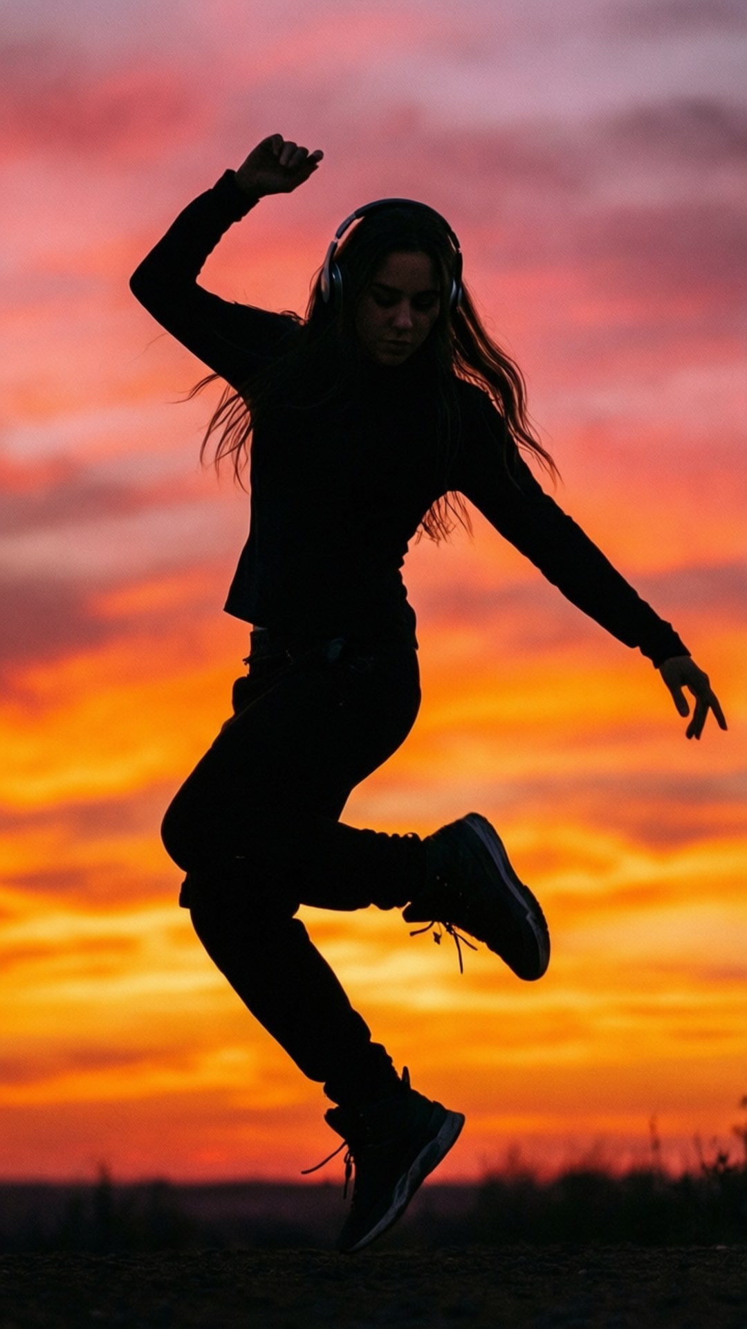 シルエットダンス夕日 壁紙