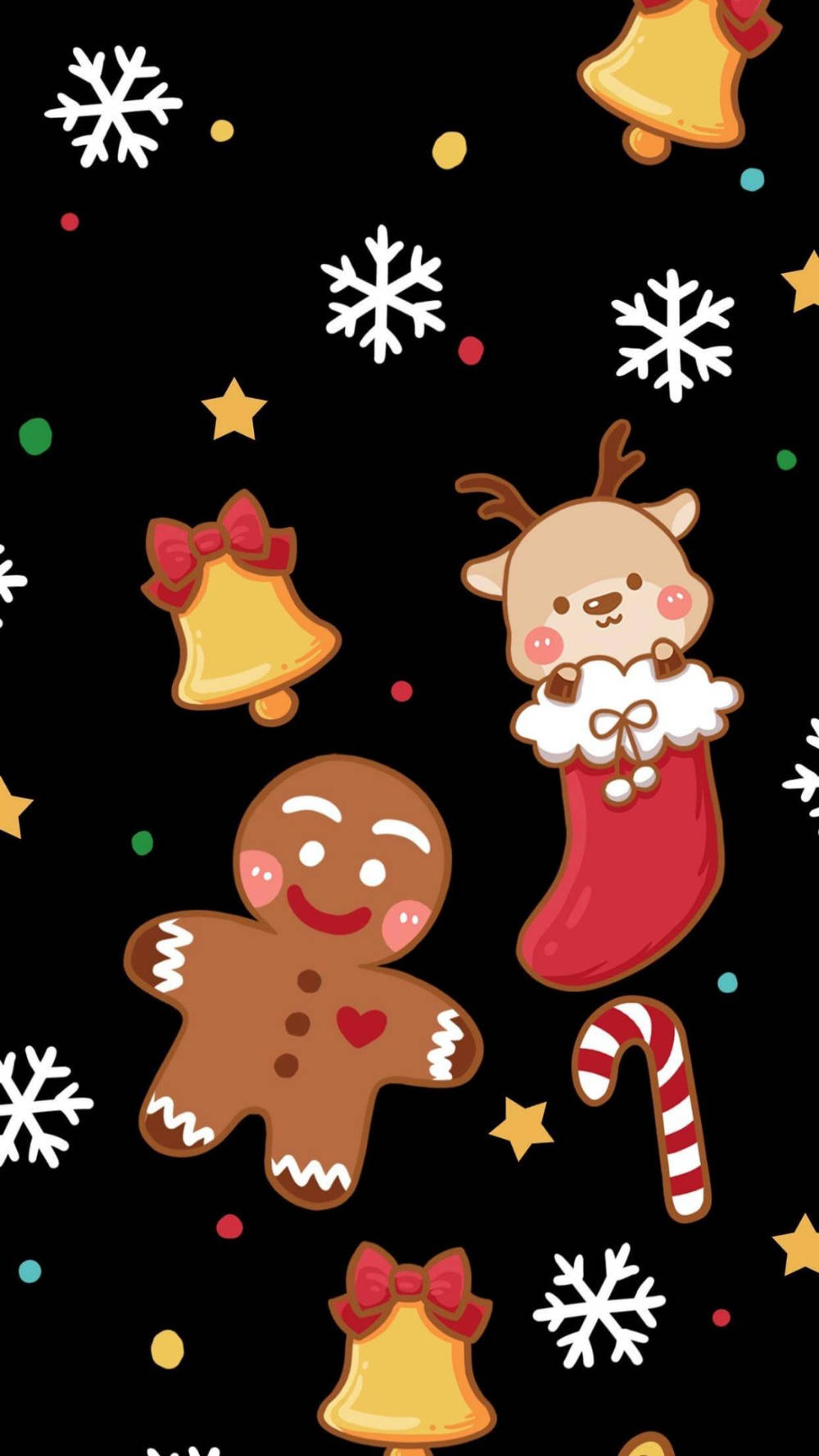 シンプルでかわいいクリスマス iPhone用 ジンジャーブレッドと鹿 壁紙
