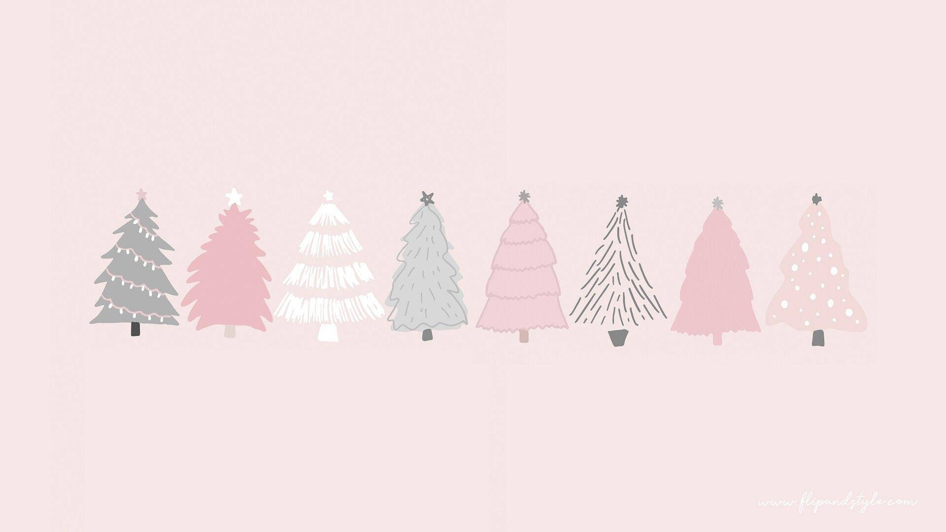 シンプルでかわいいクリスマスiPhone用パステルピンクのツリー 壁紙