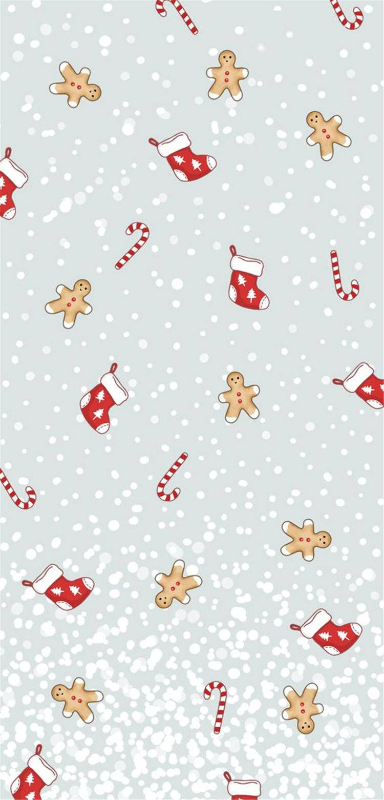 シンプルで可愛いクリスマスiPhone 靴下 ジンジャーブレッド 壁紙