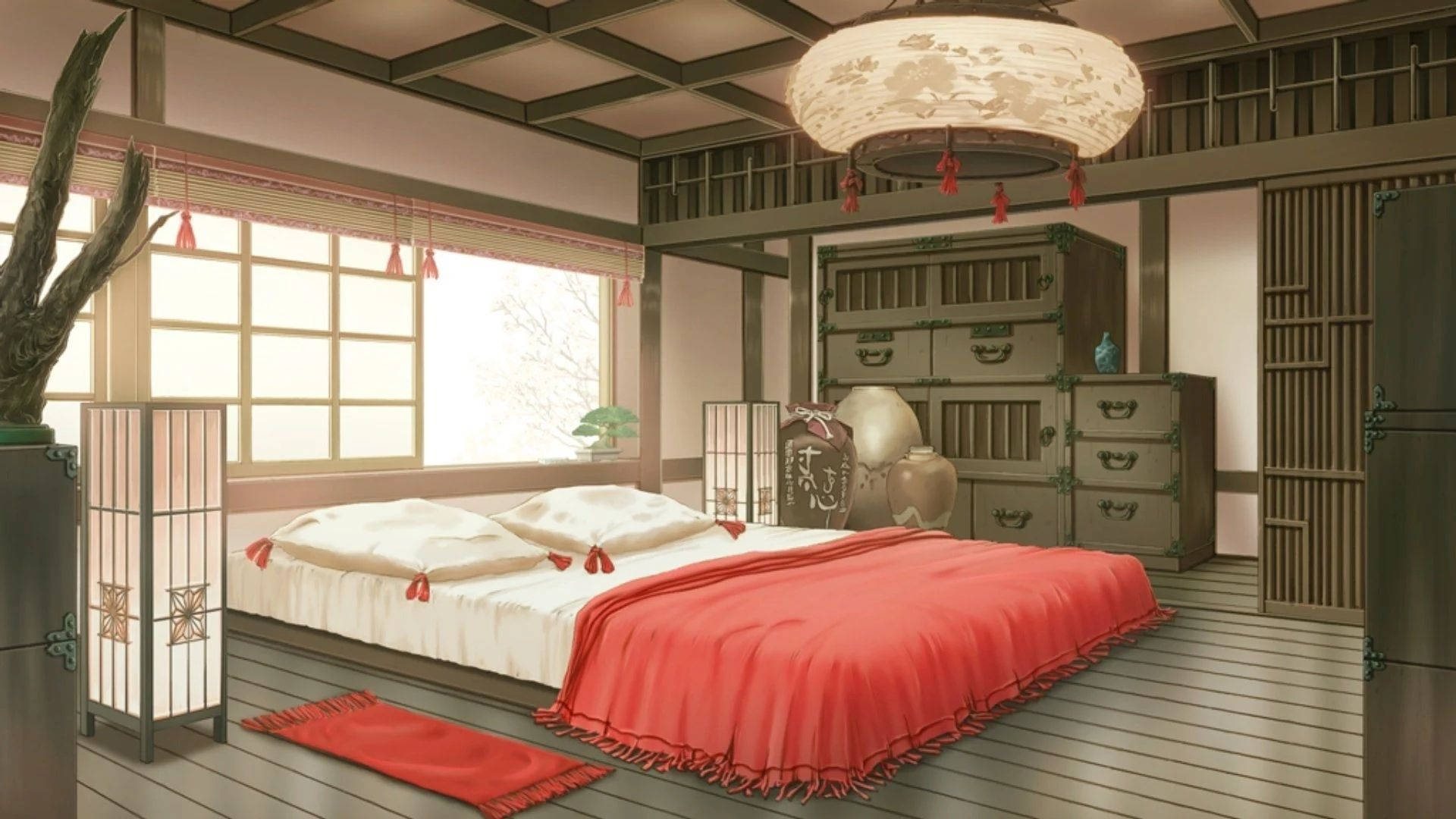 シンプルな静けさ：美しいアニメの部屋 壁紙