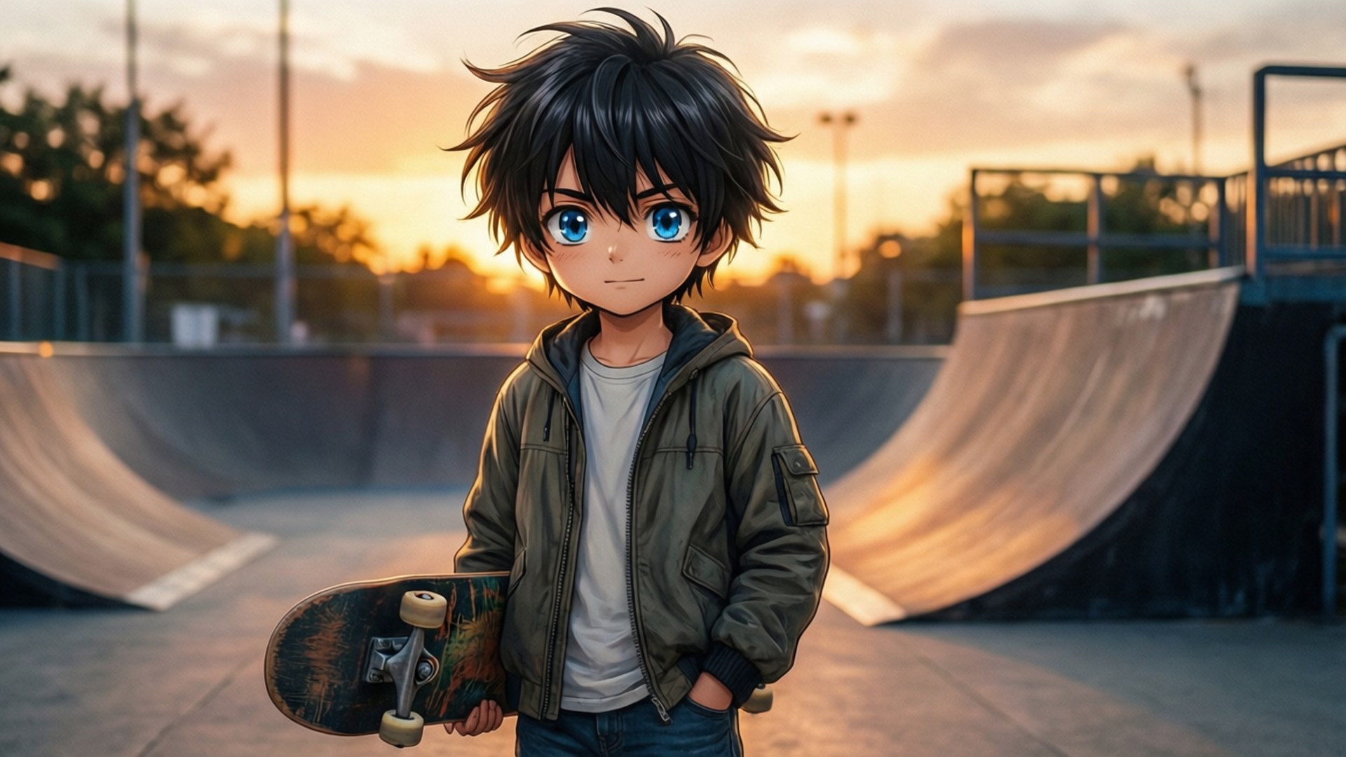 スケートボード少年の夕日 壁紙