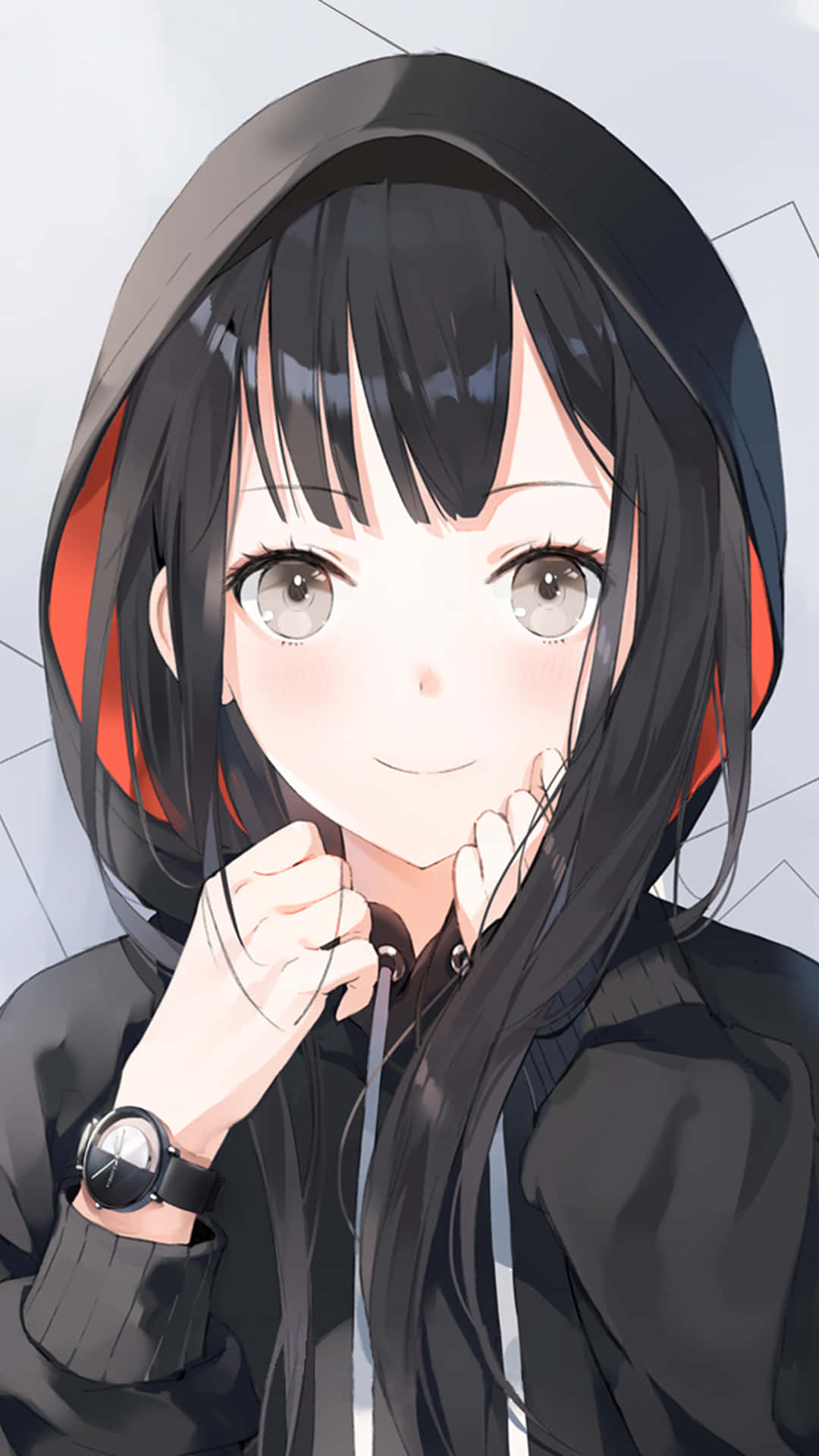 スタイリッシュなパーカーを着たアニメ少女 壁紙