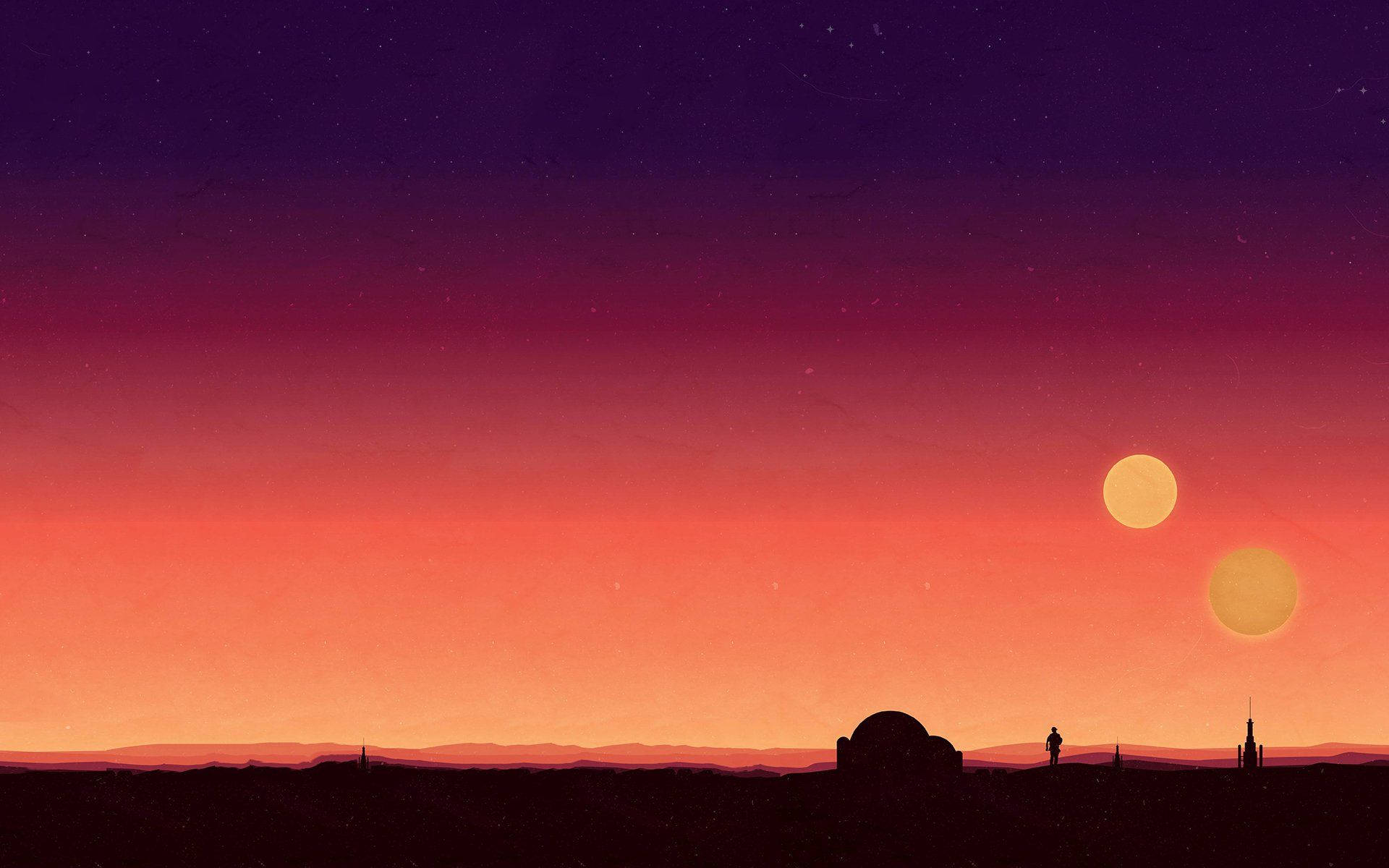 スター・ウォーズの風景 タトゥイーンの夕日 壁紙