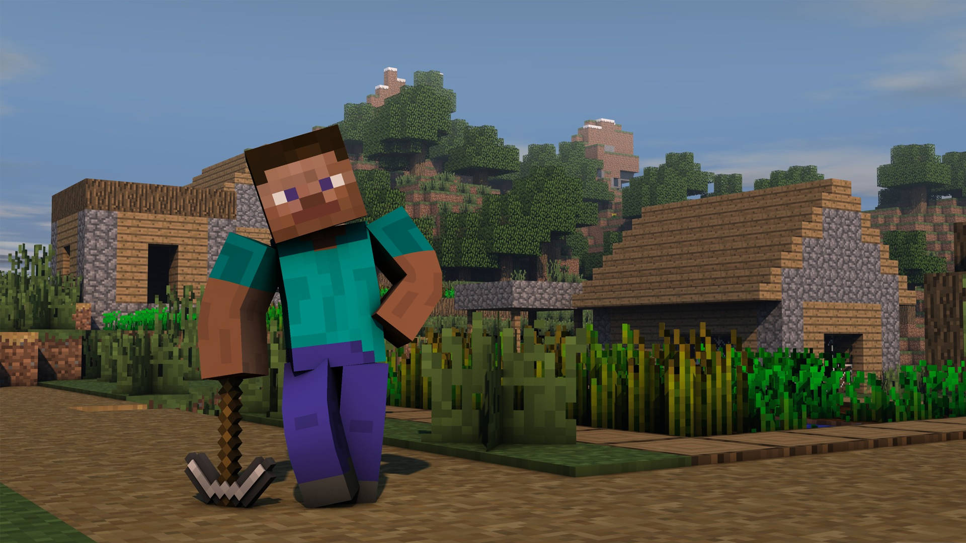 スティーブと鉄のツルハシ Minecraft HD 壁紙