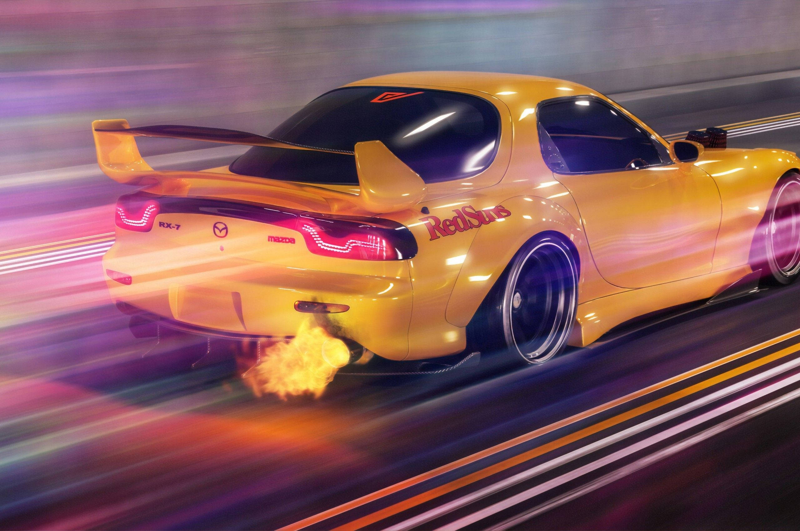 ズームする黄色いJDMカー 壁紙