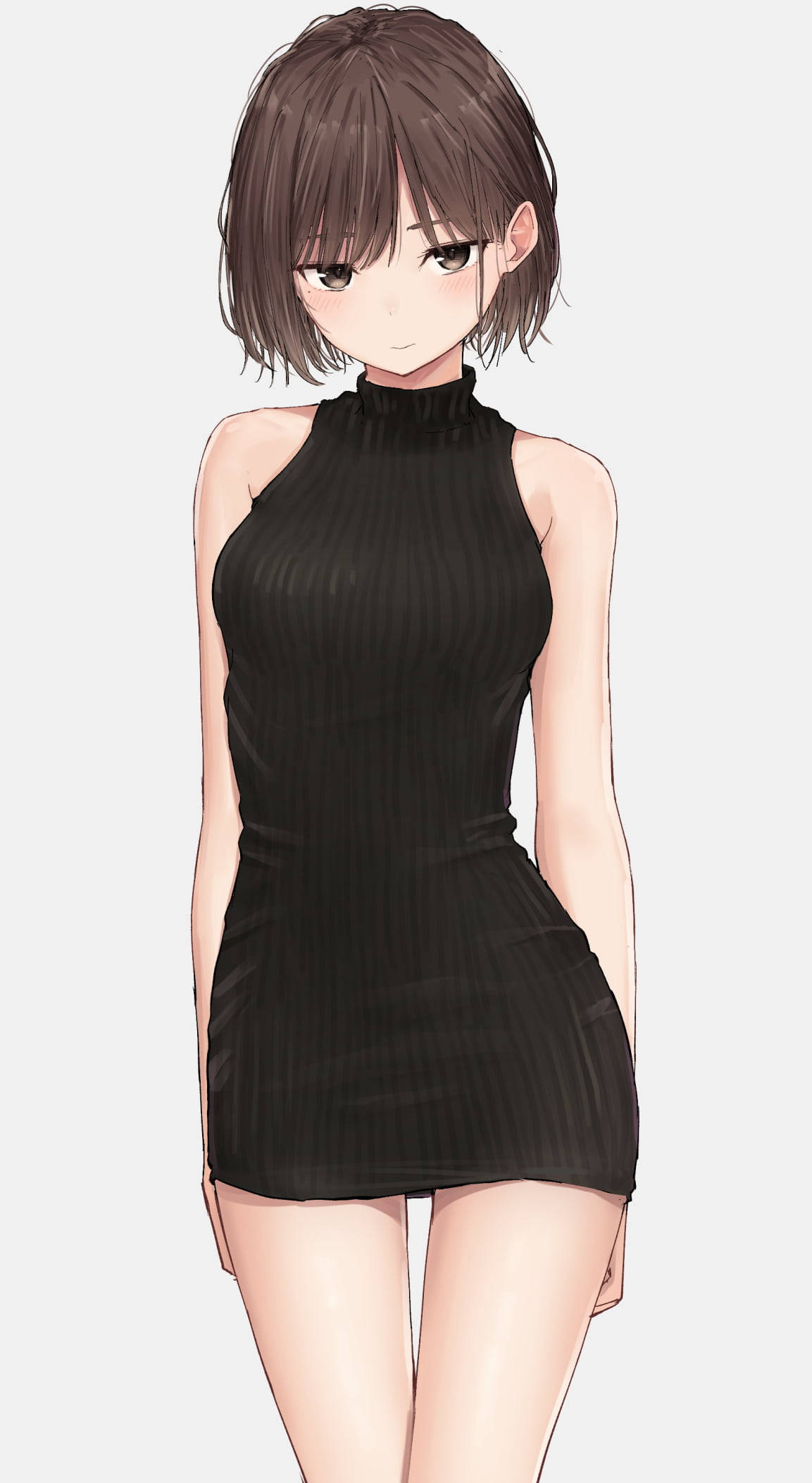 セクシーな黒いドレスを着たアニメ風美少女 壁紙