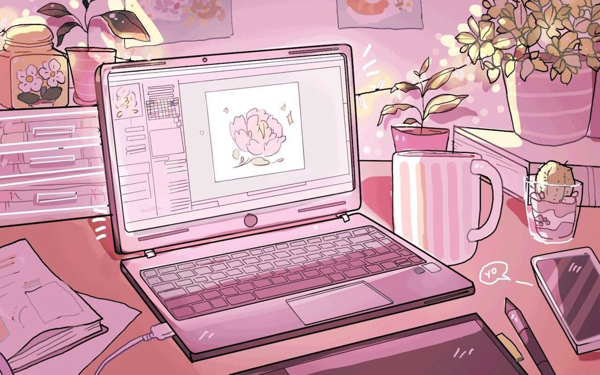ソフトな美的学習机のセットアップ 壁紙