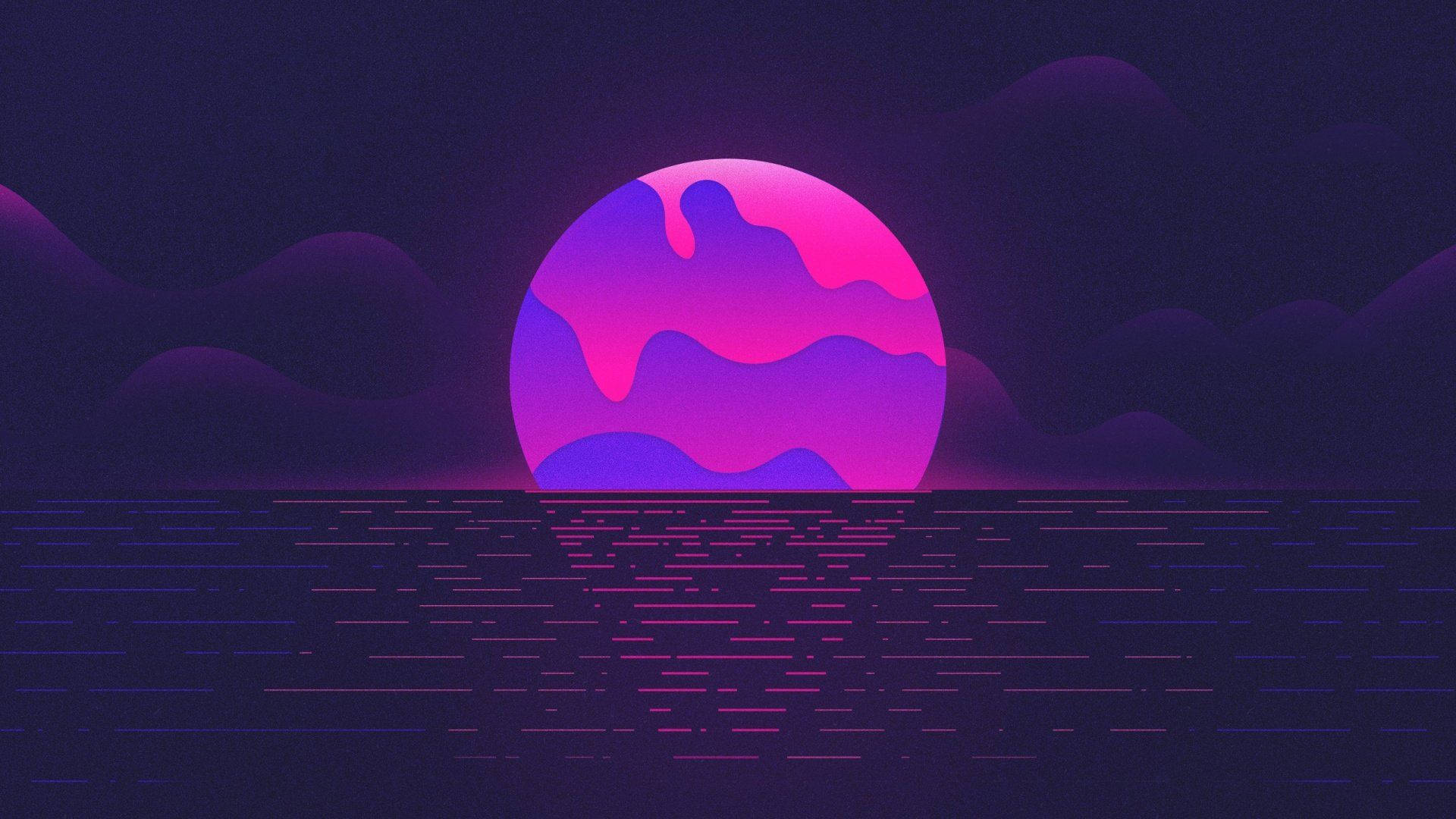 ダークパープルの美的な月のアート 壁紙