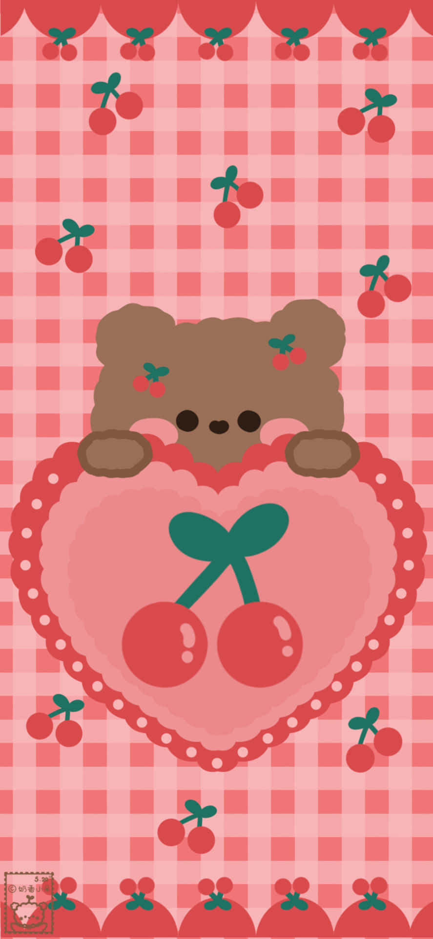テディベア ハート かわいいチェリーデザイン 壁紙