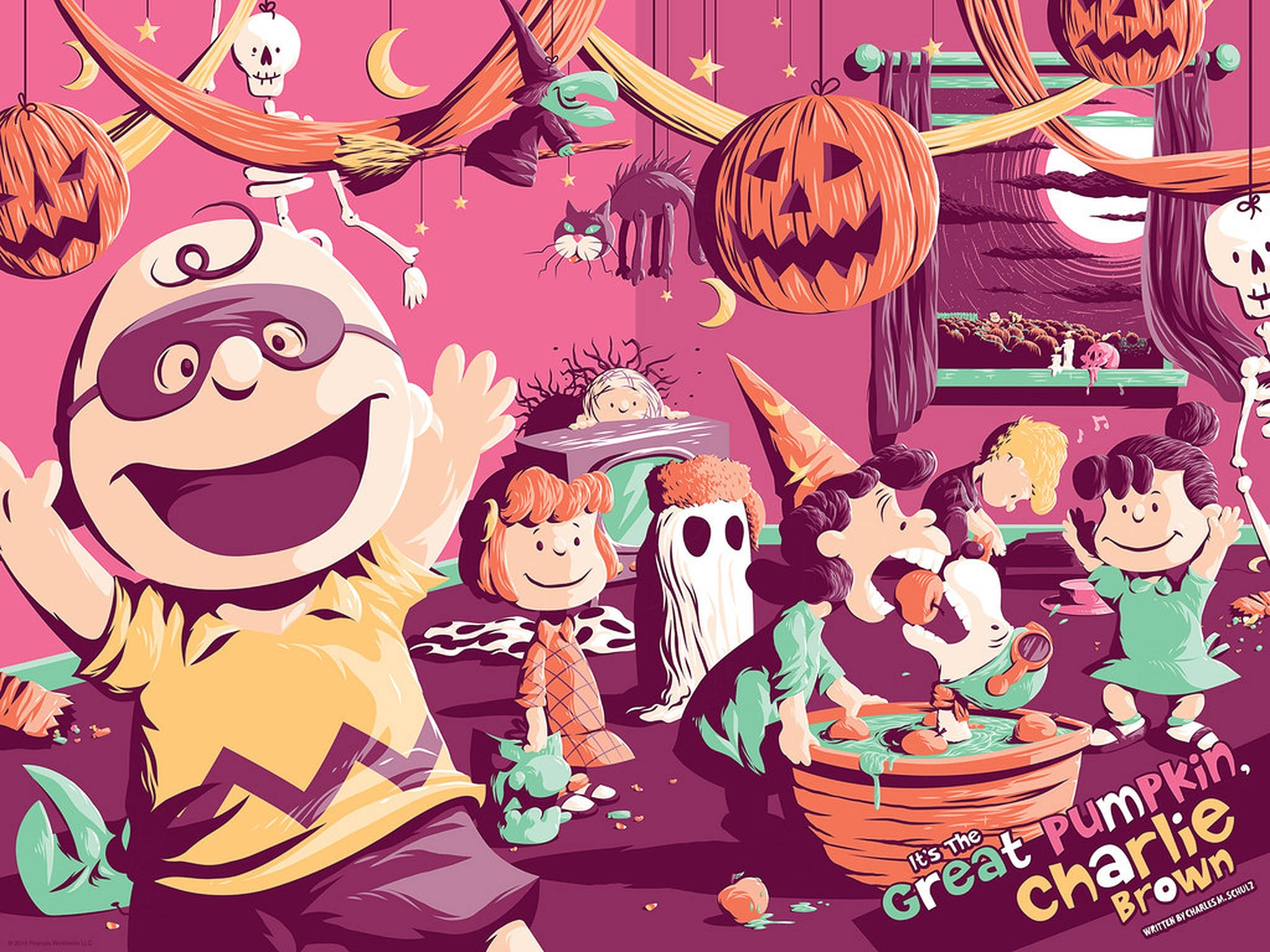 チャーリー・ブラウンのピンクハロウィンパーティー 壁紙