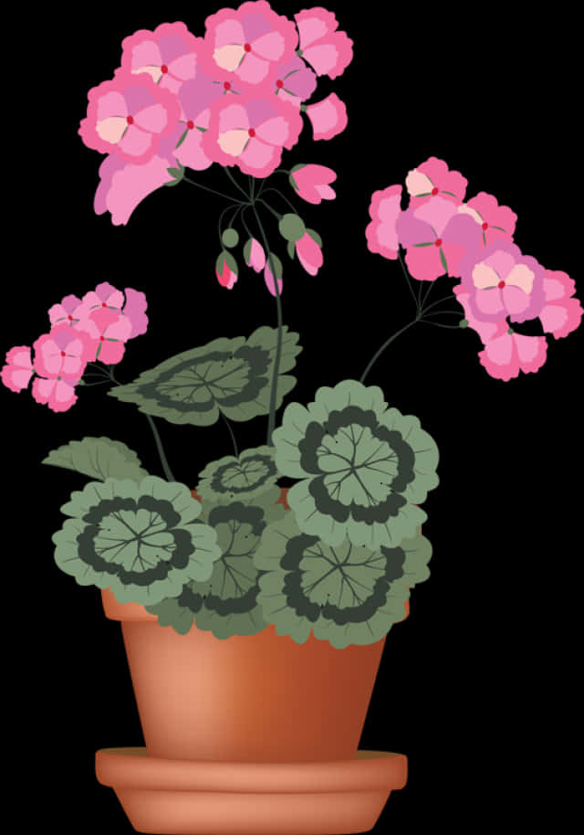 テラコッタ鉢のピンクの花イラスト 壁紙