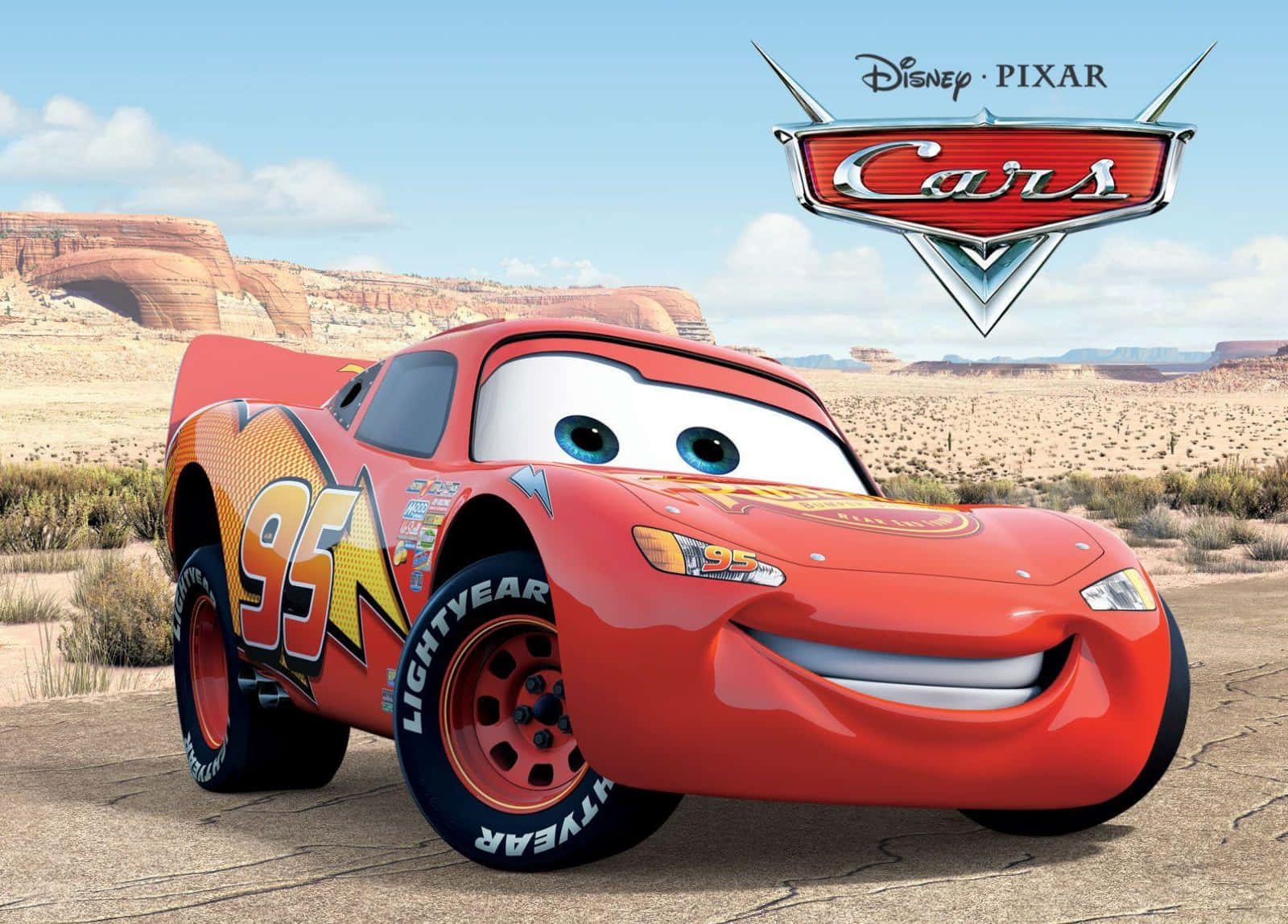 ディズニーカーズのキャラクター、ライトニング・マックィーンがラジエーター・スプリングスにて 壁紙