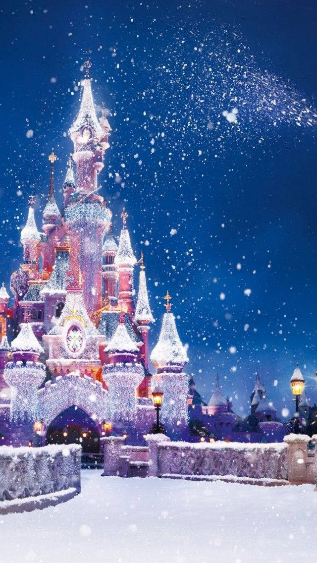 ディズニークリスマス iPhone 雪の城 壁紙