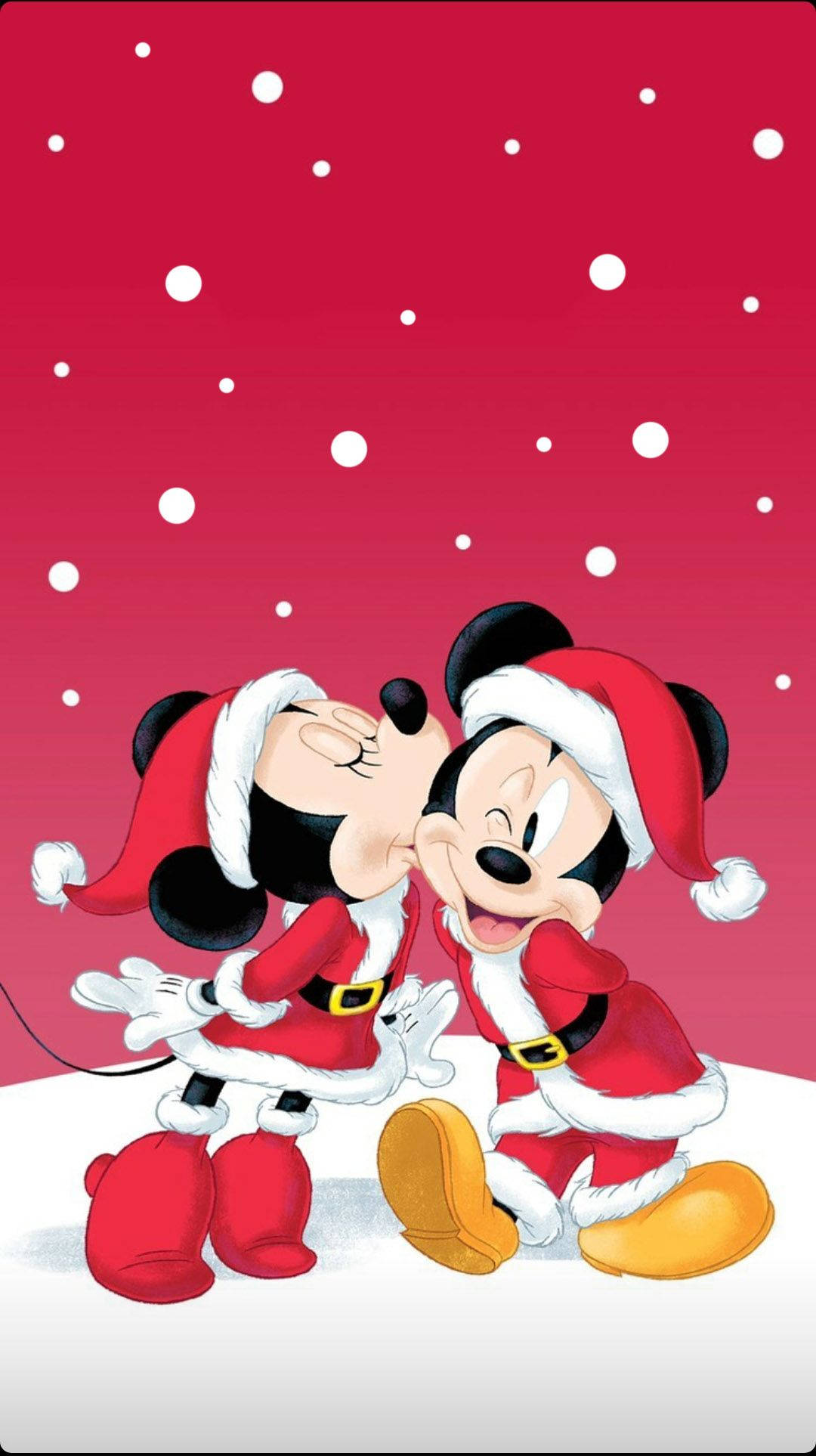 ディズニークリスマス iPhone ミッキーがミニーにキス 壁紙
