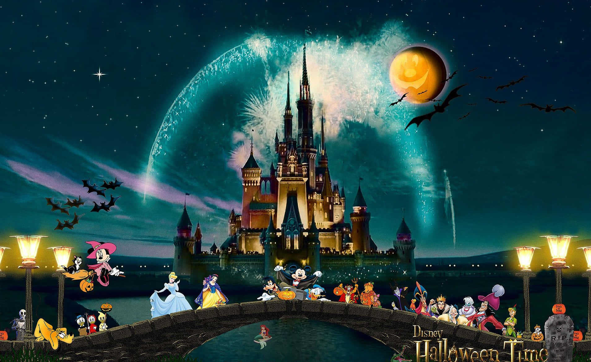 ディズニーハロウィンの壁紙：ミッキー、ミニー、ヴィランズ登場 壁紙
