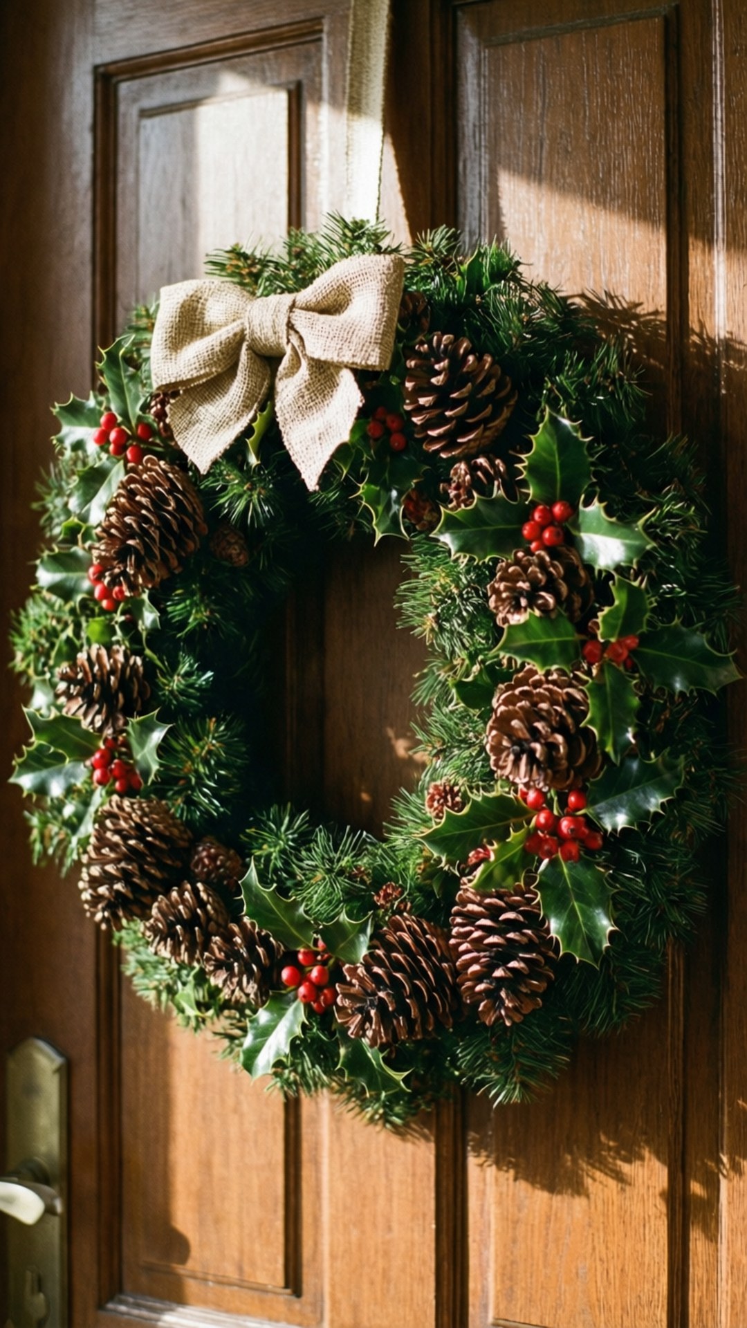 ドアに掛かるクリスマスリース 壁紙