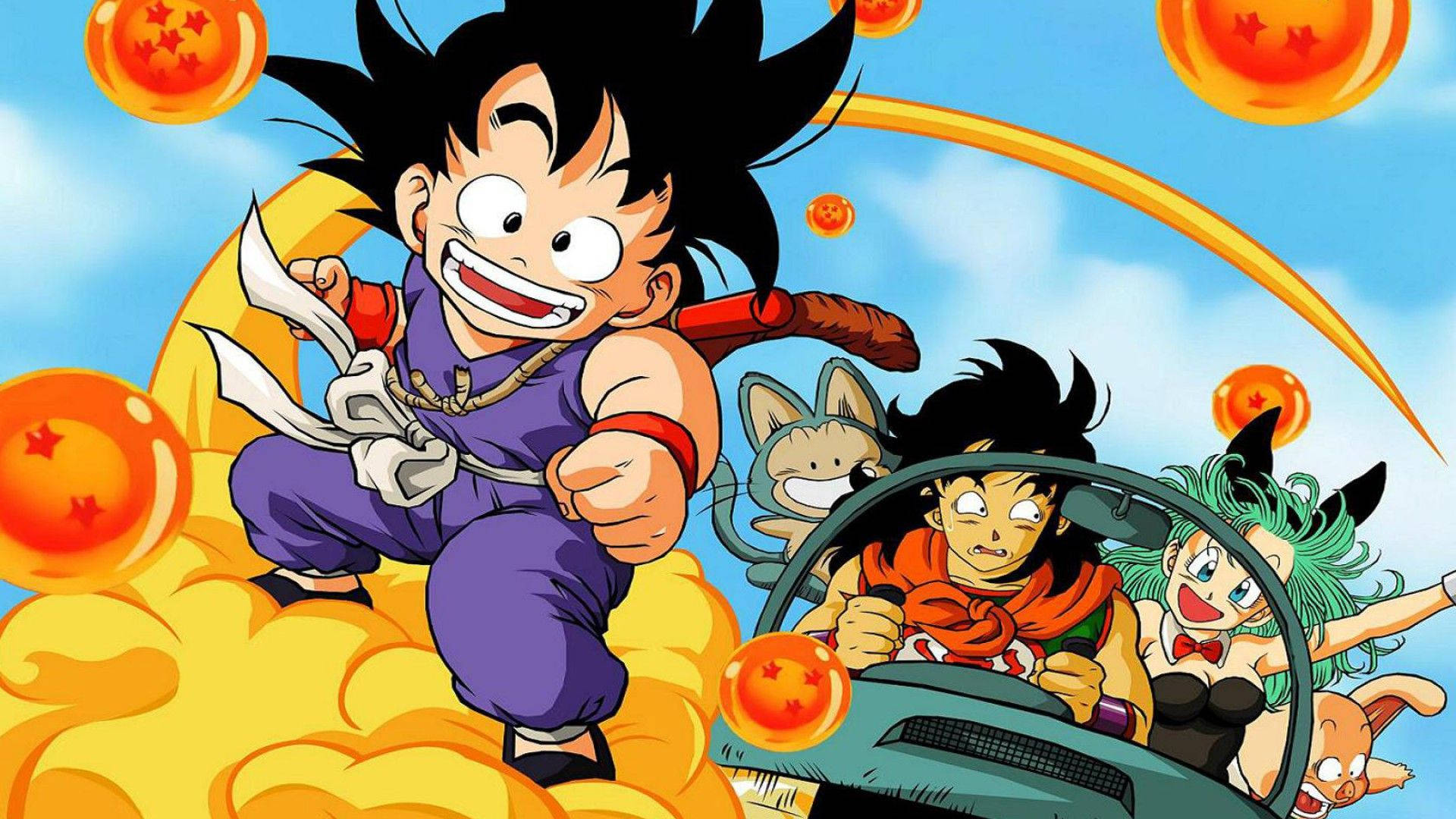 ドラゴンボールZ 悟飯がマロンとその夫と車を運転し、悟飯は雲に乗っている