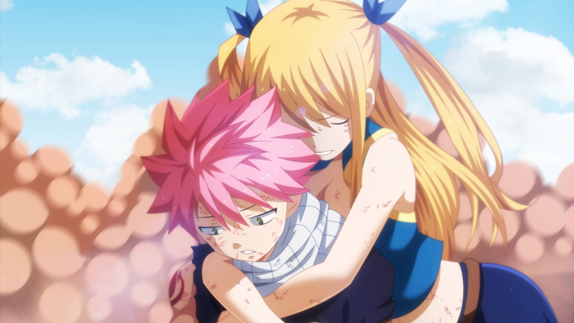 ナツとルーシーのアニメハグ 壁紙