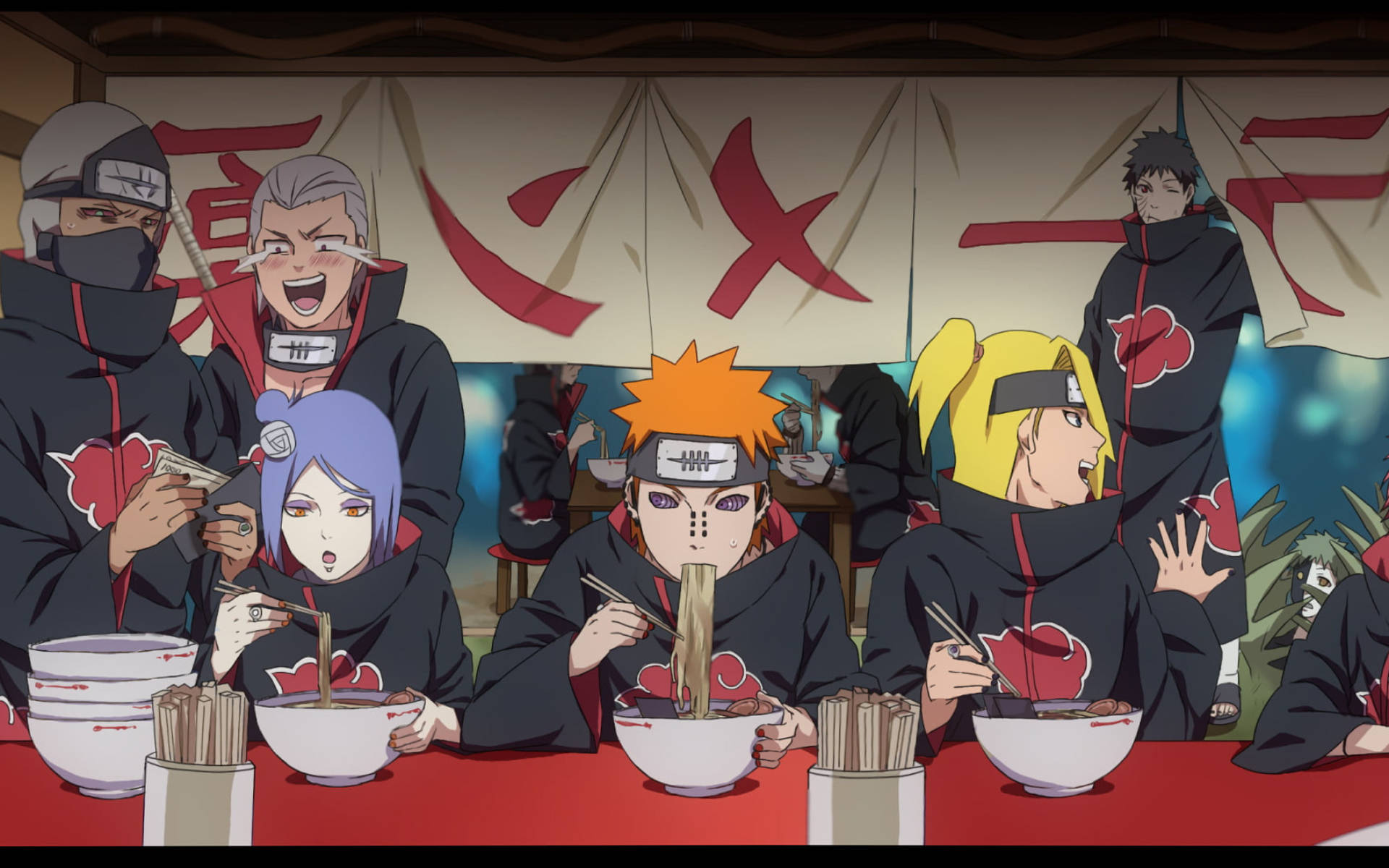ナルトキャラクター暁がラーメン屋で 壁紙