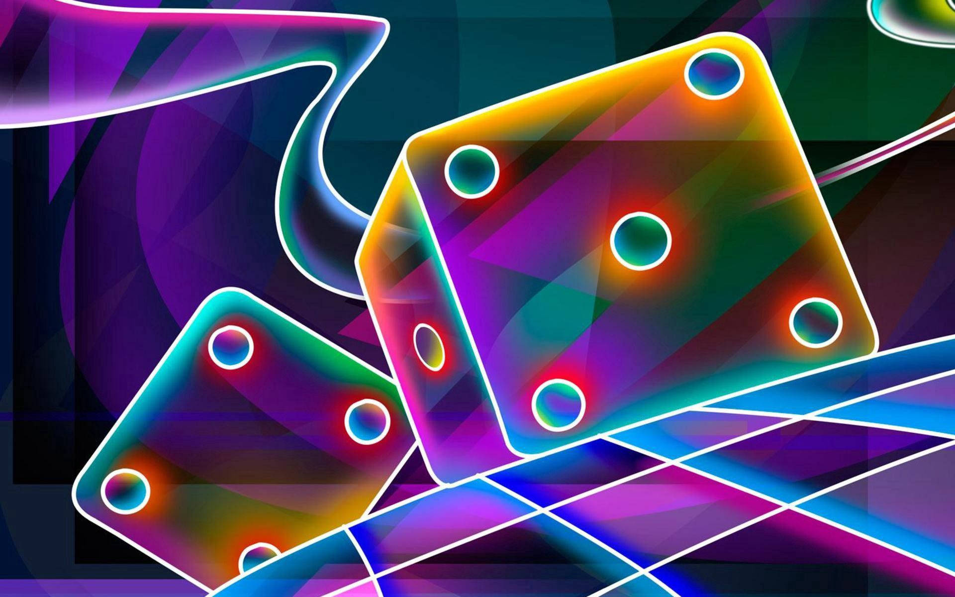 3Dネオン多色サイケデリック巨大サイコロの壁紙