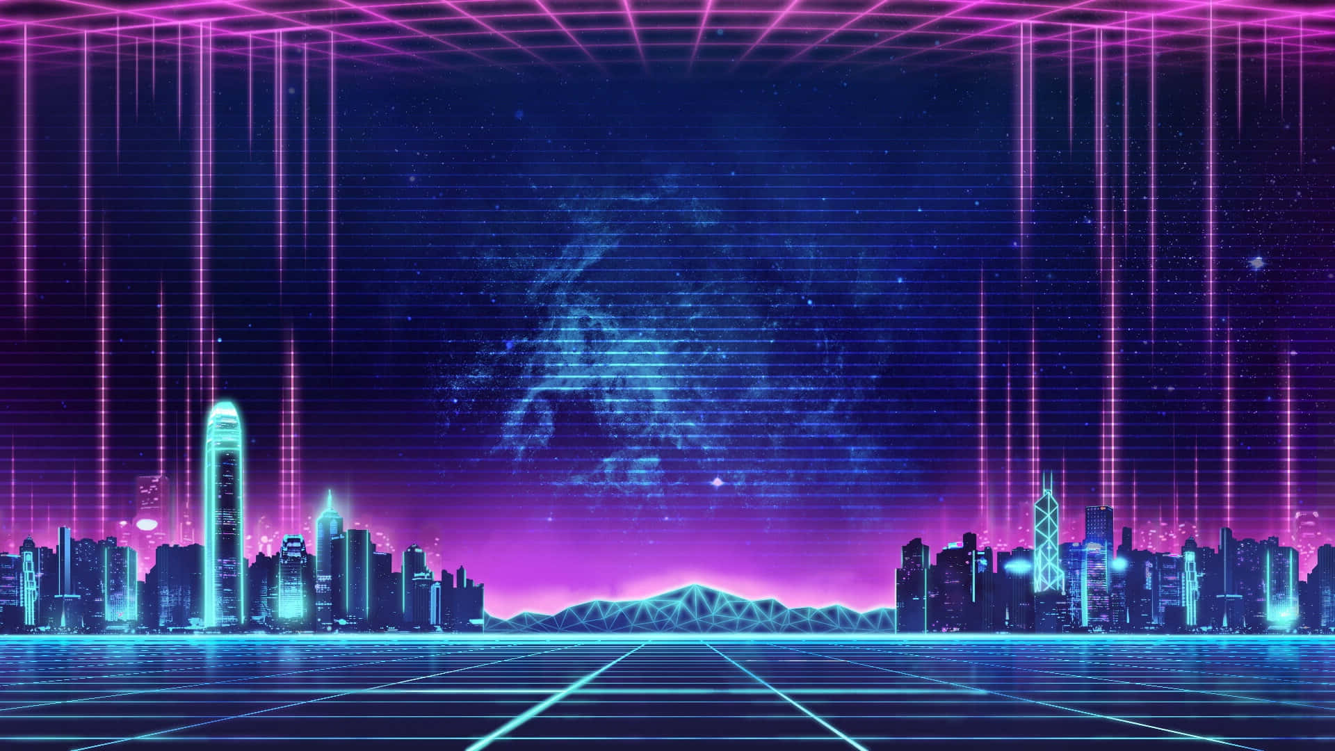 ネオンシティ・グリッド背景 壁紙