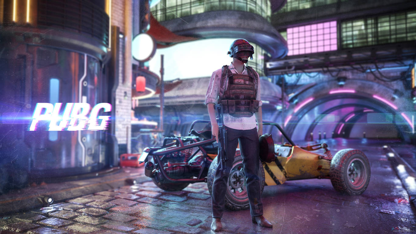 ネオンシティのビクター PUBG 1366x768 壁紙