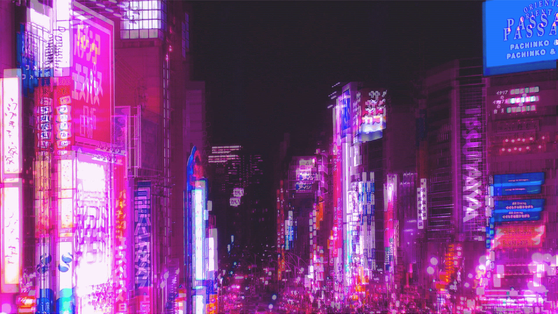 ネオンパープルな夜景の街並み 壁紙
