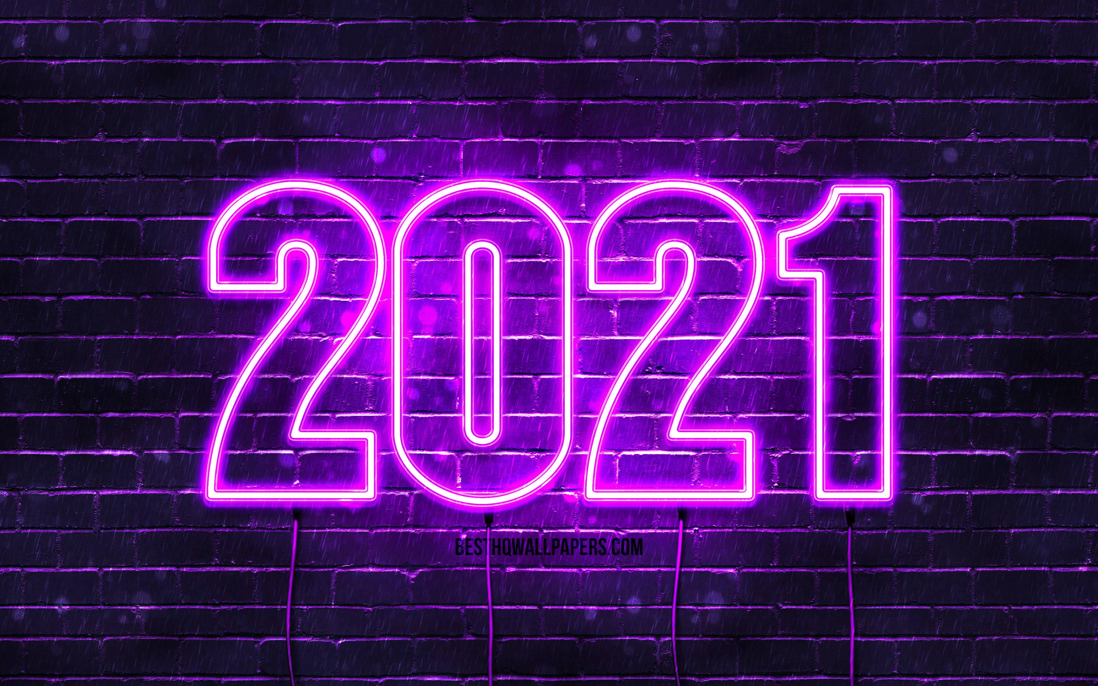 ネオンパープルのハッピーニューイヤー2021グリーティング 壁紙
