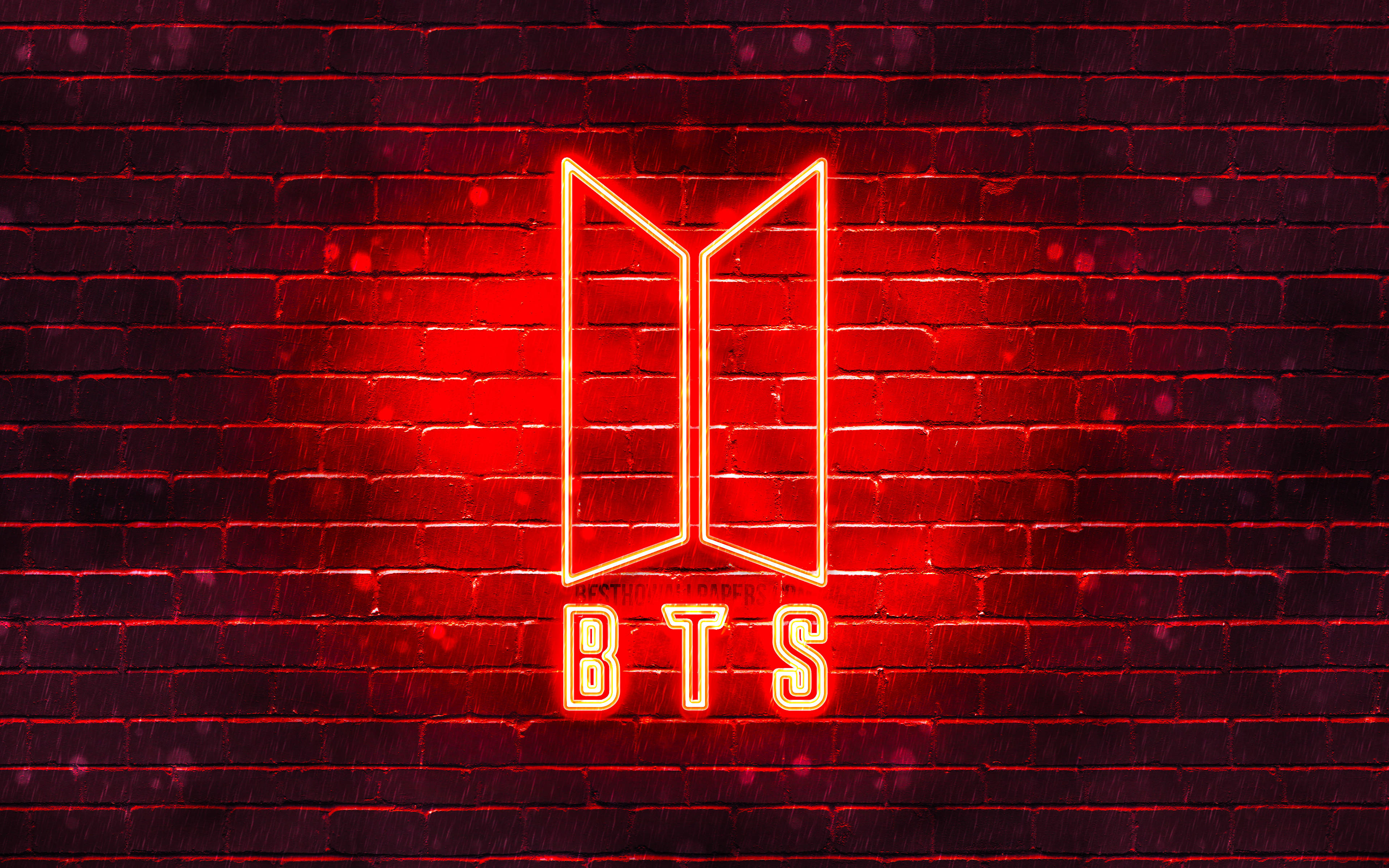 ネオンレッドのBTSロゴ 壁紙
