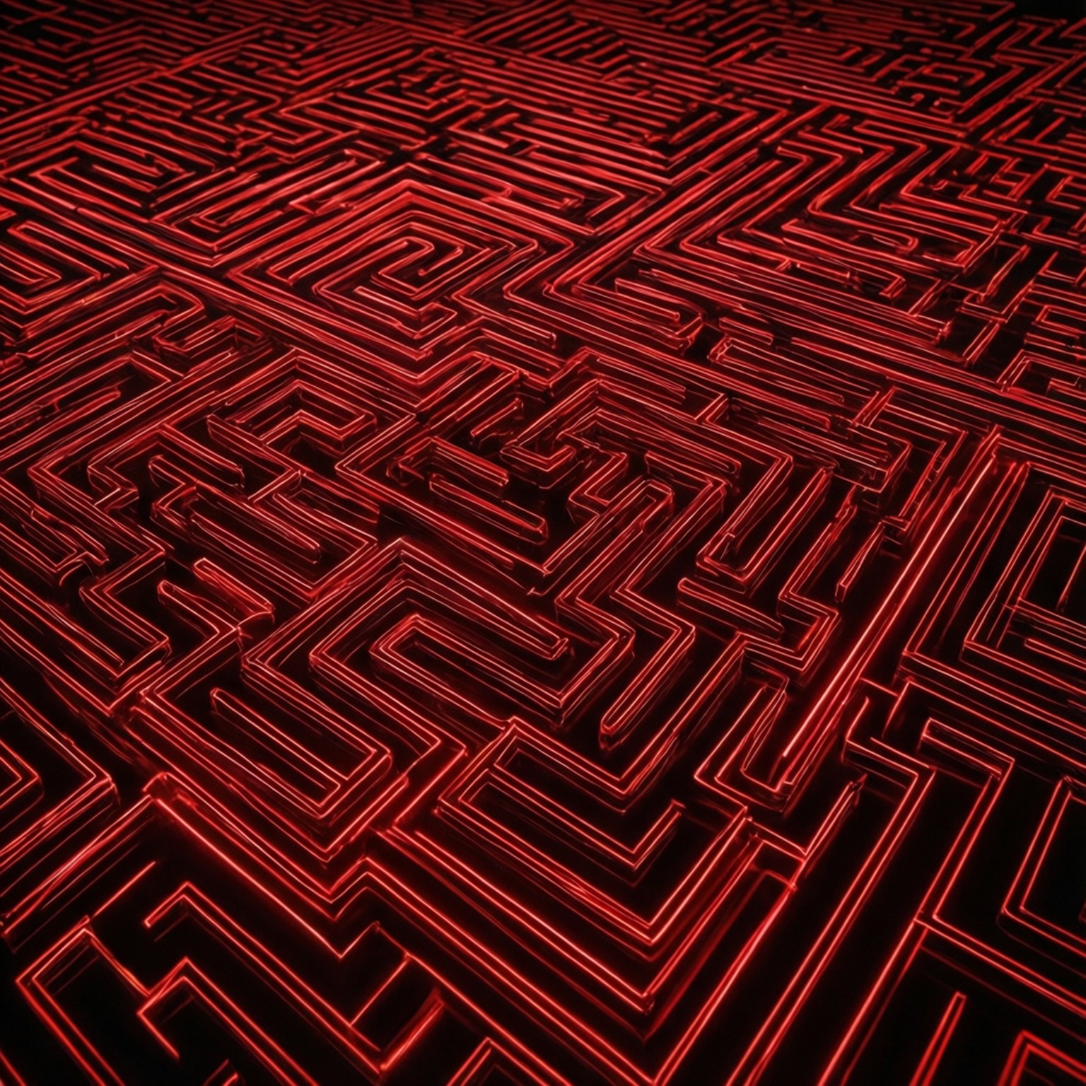 ネオンレッド迷路パターン 壁紙