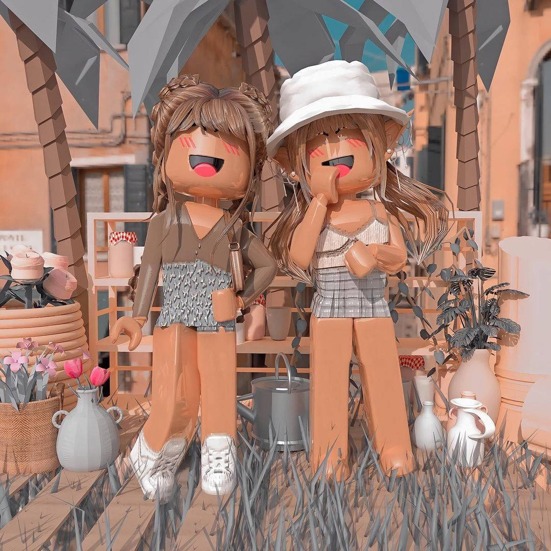 ハッピーな二人のRobloxガールズ プリッピーPFP ガーデン 壁紙