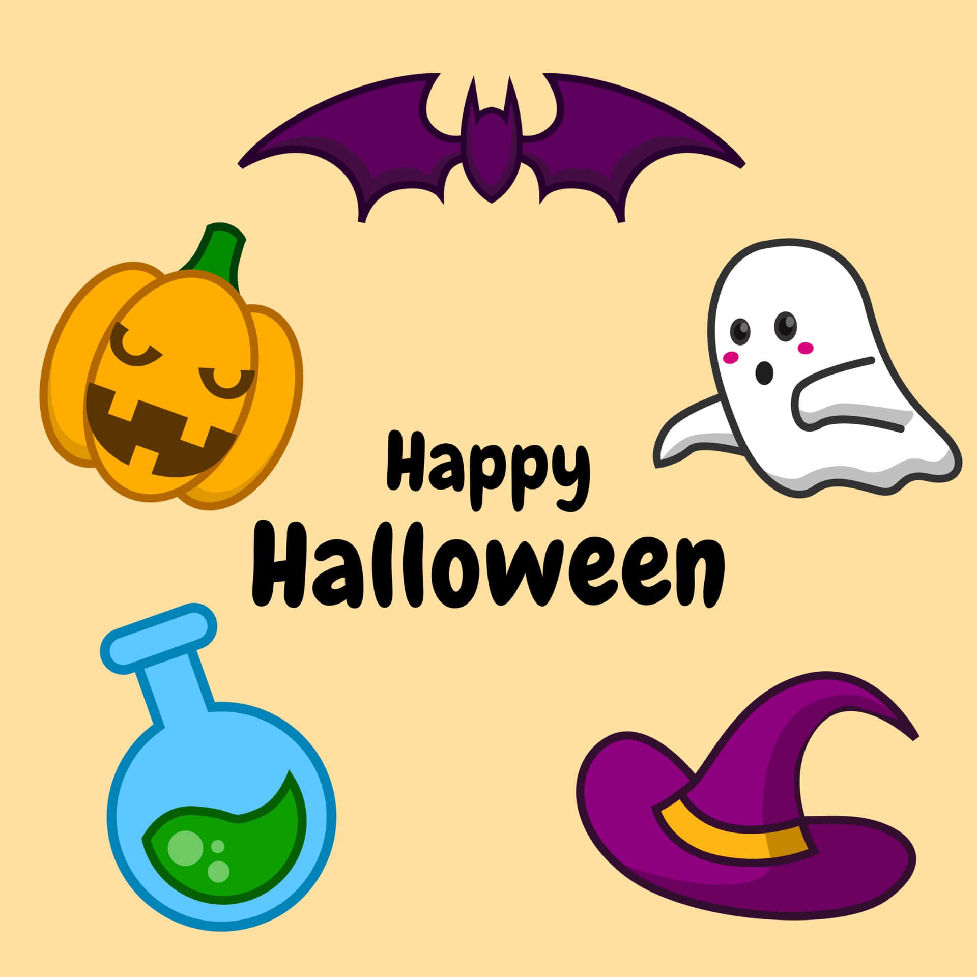 ハッピーハロウィン コウモリ、魔女、ポーションと一緒に 壁紙