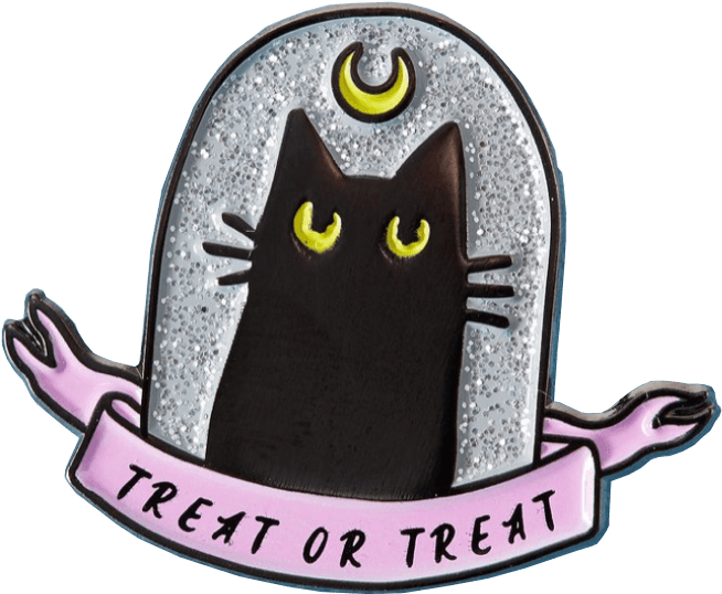 ハロウィン 黒猫 トリート・オア・トリート バッジ 壁紙