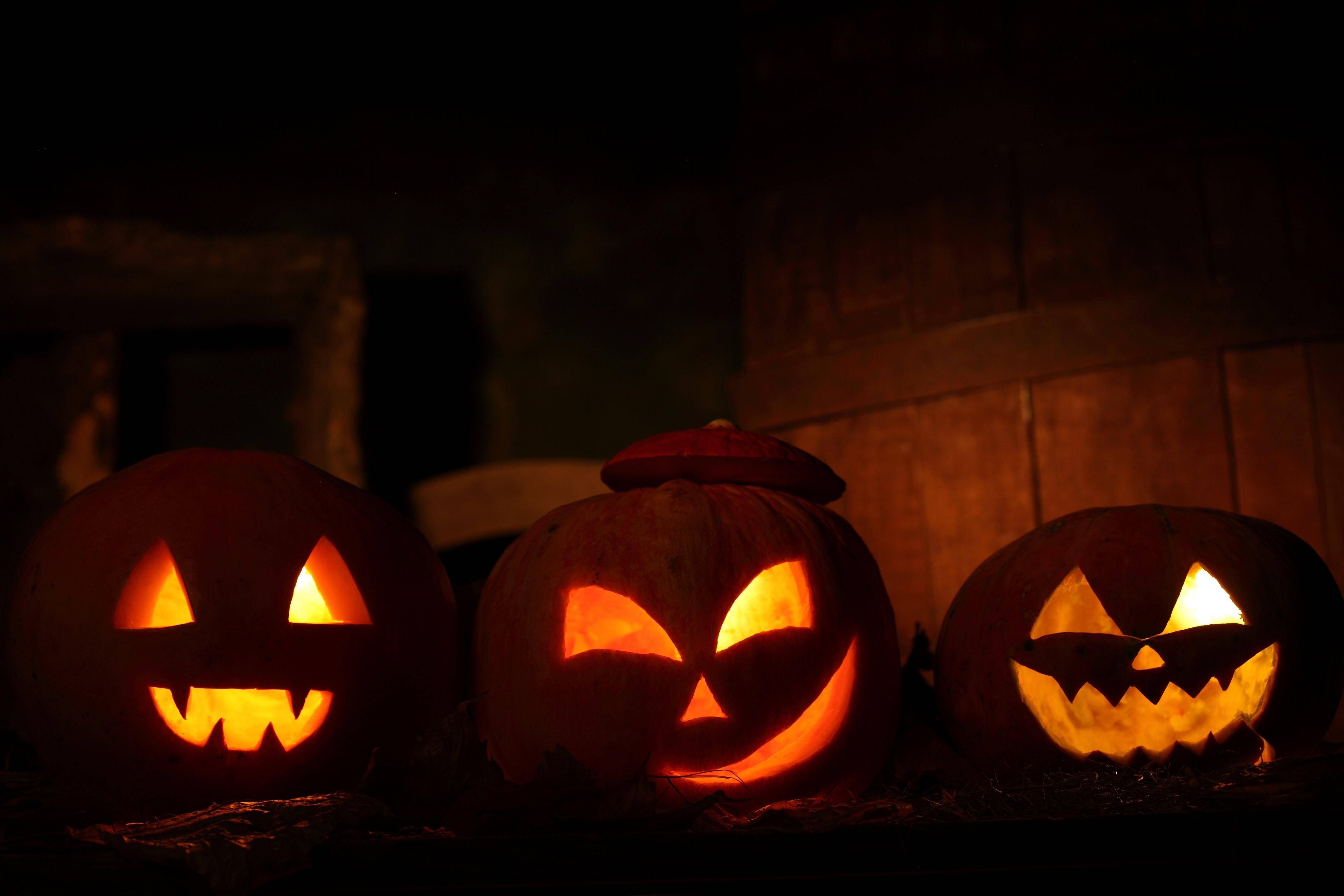 ハロウィンにぴったり、満月に照らされたカボチャの彫刻 壁紙