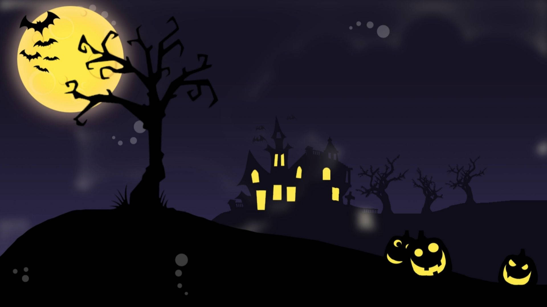 ハロウィンのお化け屋敷（カートゥーン風） 壁紙