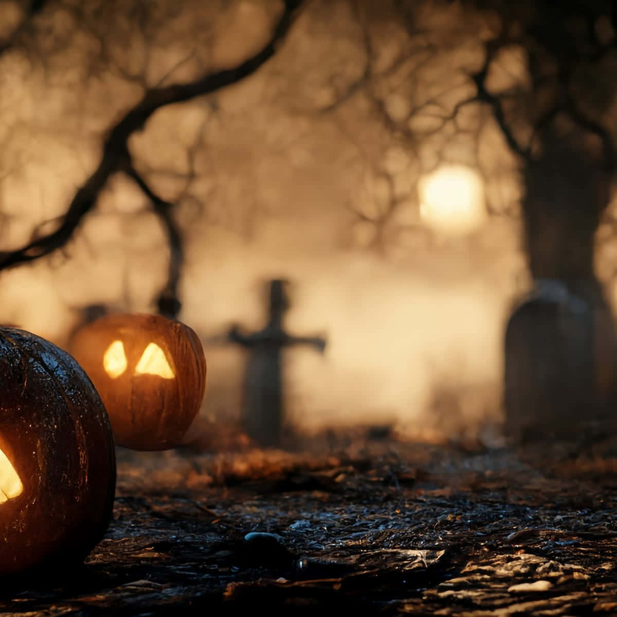 ハロウィンカボチャ墓地の空背景 壁紙